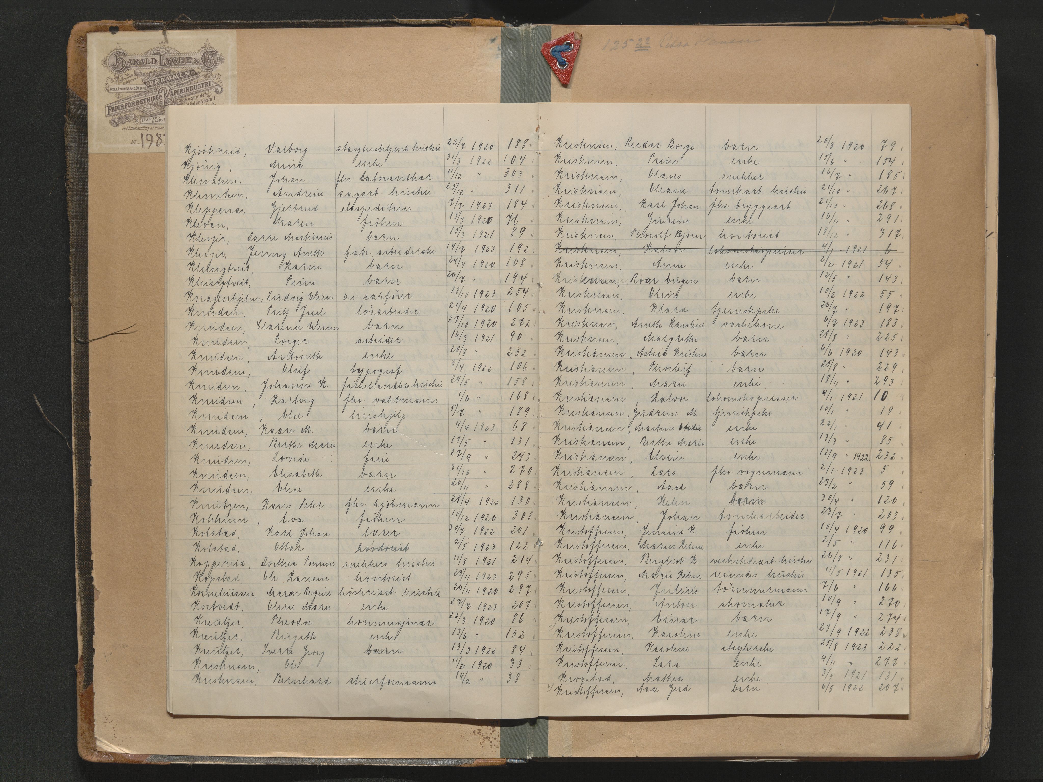 Drammen byfogd, AV/SAKO-A-222/H/Ha/Haa/L0014: Dødsjournal., 1920-1923