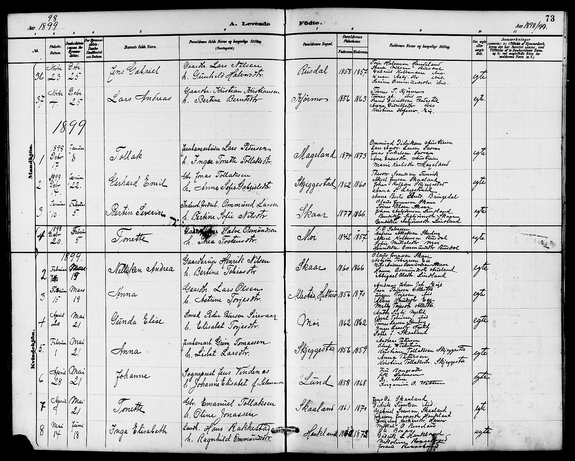 Lund sokneprestkontor, AV/SAST-A-101809/S07/L0006: Klokkerbok nr. B 6, 1885-1901, s. 73