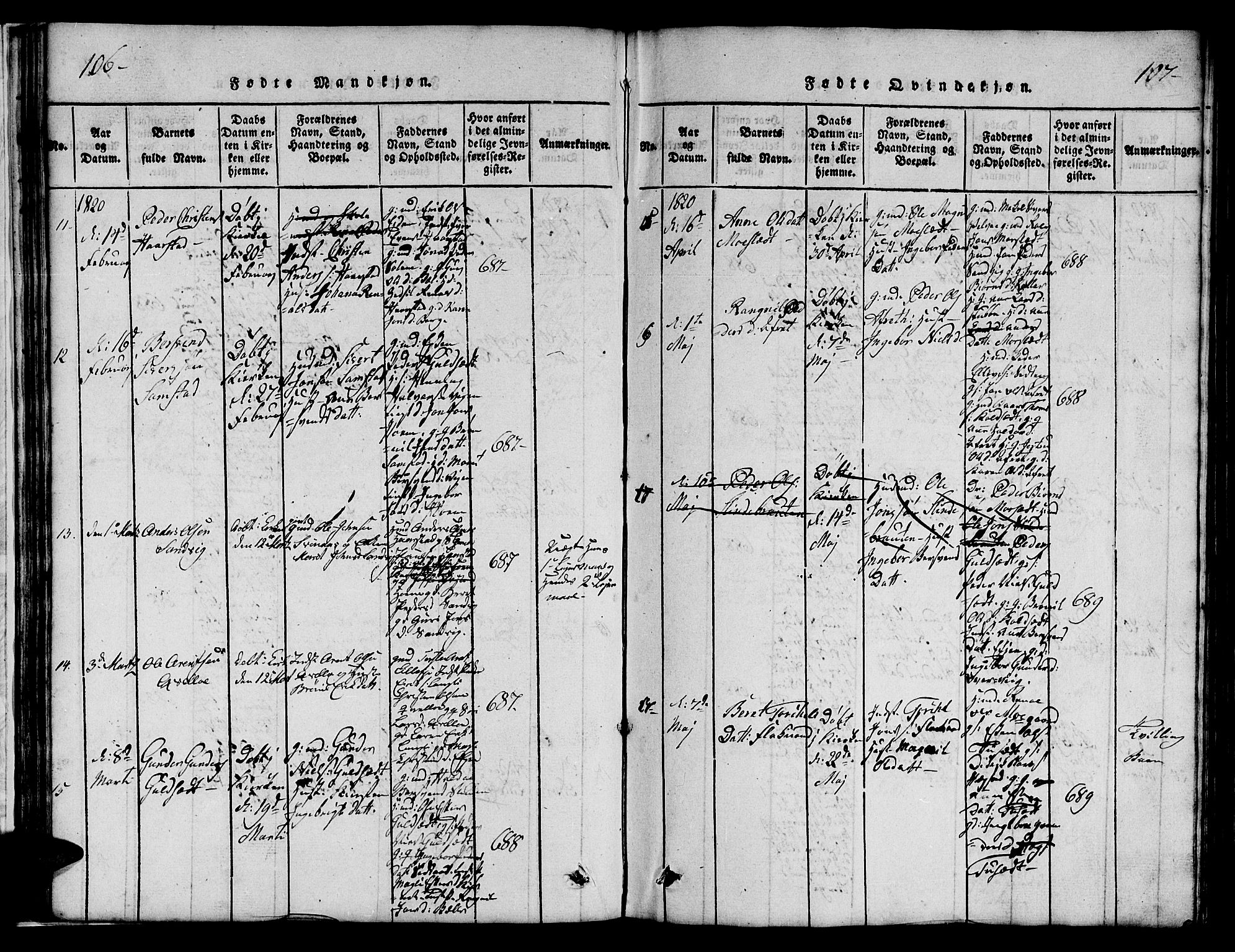 Ministerialprotokoller, klokkerbøker og fødselsregistre - Sør-Trøndelag, AV/SAT-A-1456/695/L1152: Klokkerbok nr. 695C03, 1816-1831, s. 106-107