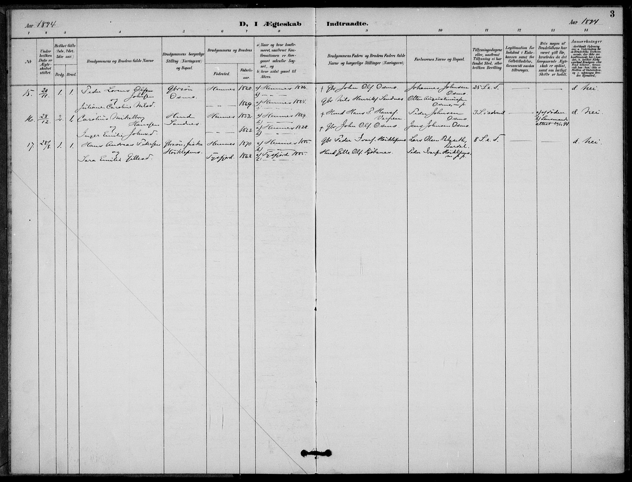Ministerialprotokoller, klokkerbøker og fødselsregistre - Nordland, SAT/A-1459/825/L0363: Ministerialbok nr. 825A17, 1890-1909, s. 3
