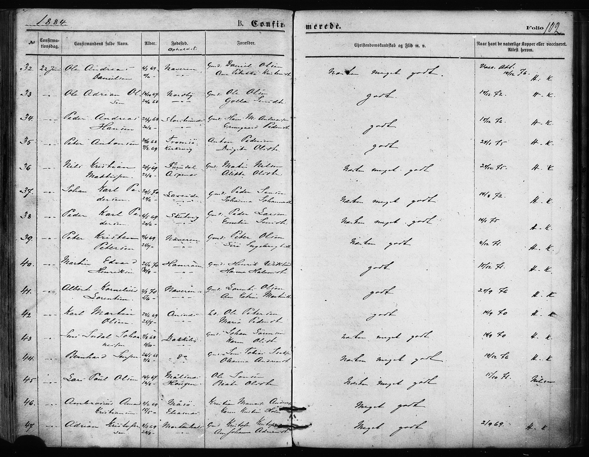Balsfjord sokneprestembete, AV/SATØ-S-1303/G/Gaa/L0002kirke: Ministerialbok nr. 2, 1871-1886, s. 102