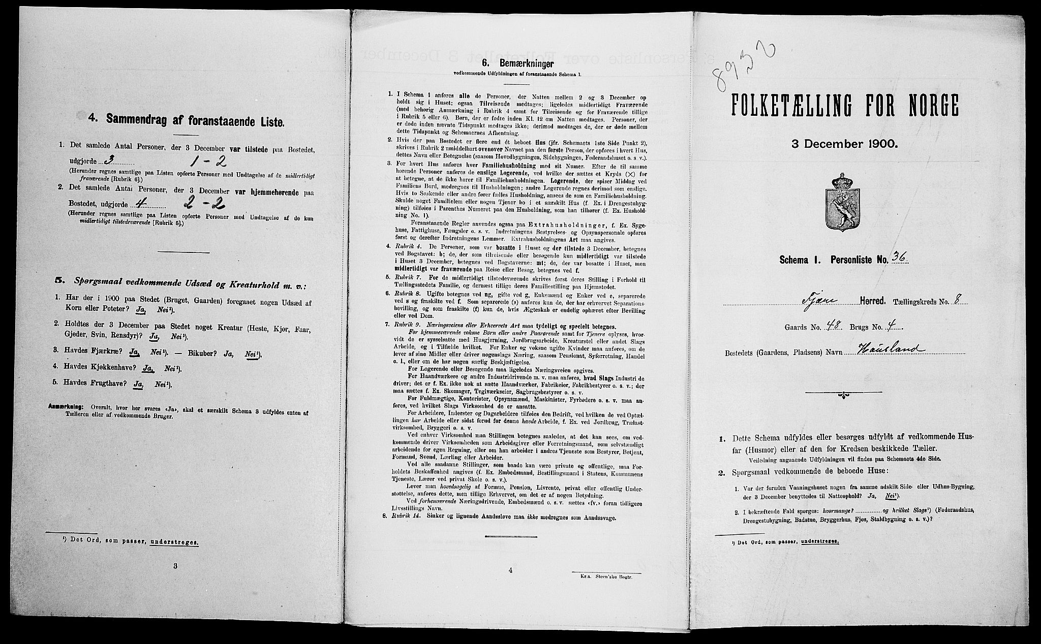 SAK, Folketelling 1900 for 0923 Fjære herred, 1900, s. 1725