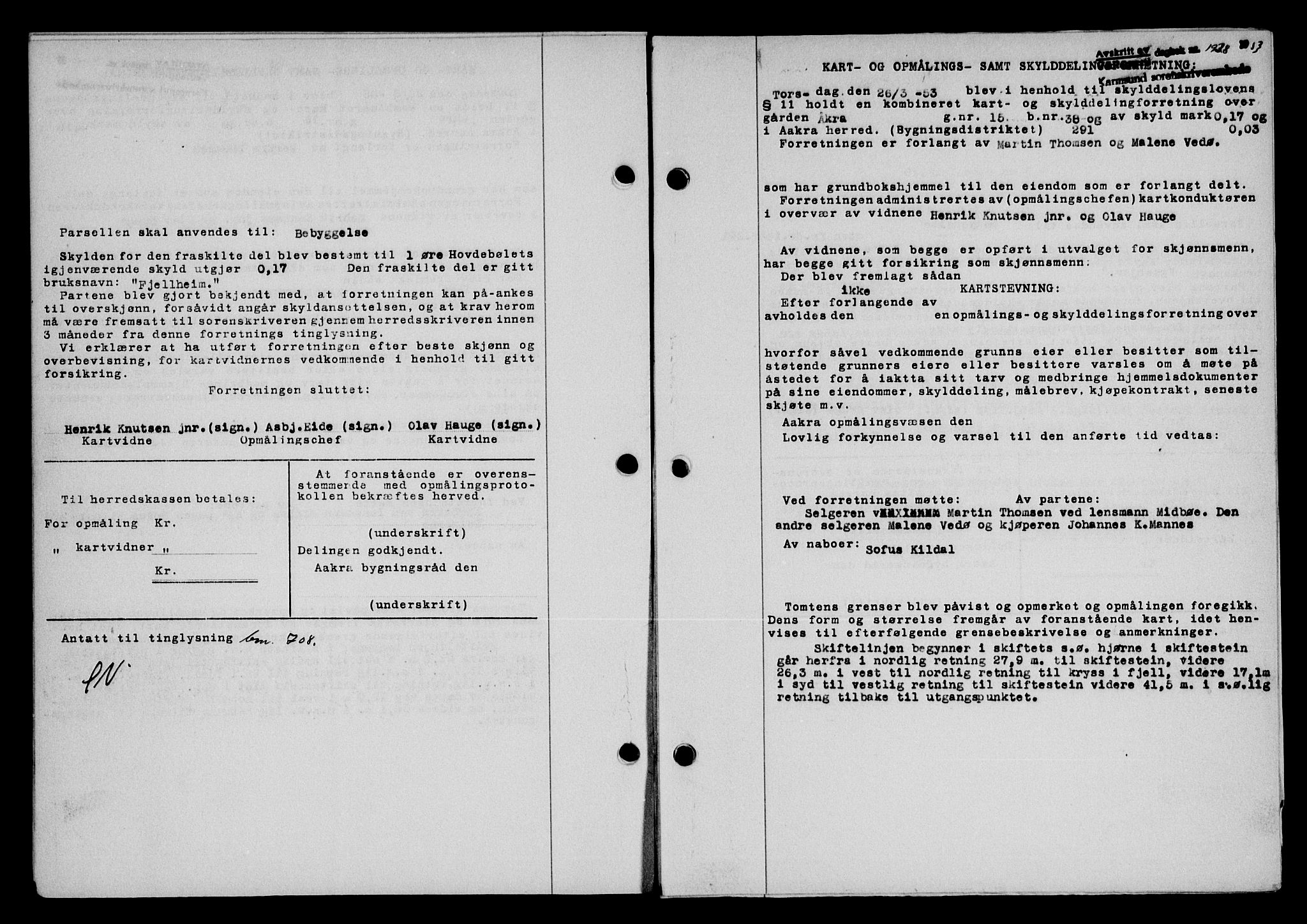 Karmsund sorenskriveri, SAST/A-100311/01/II/IIB/L0109: Pantebok nr. 89A, 1953-1953, Dagboknr: 1938/1953