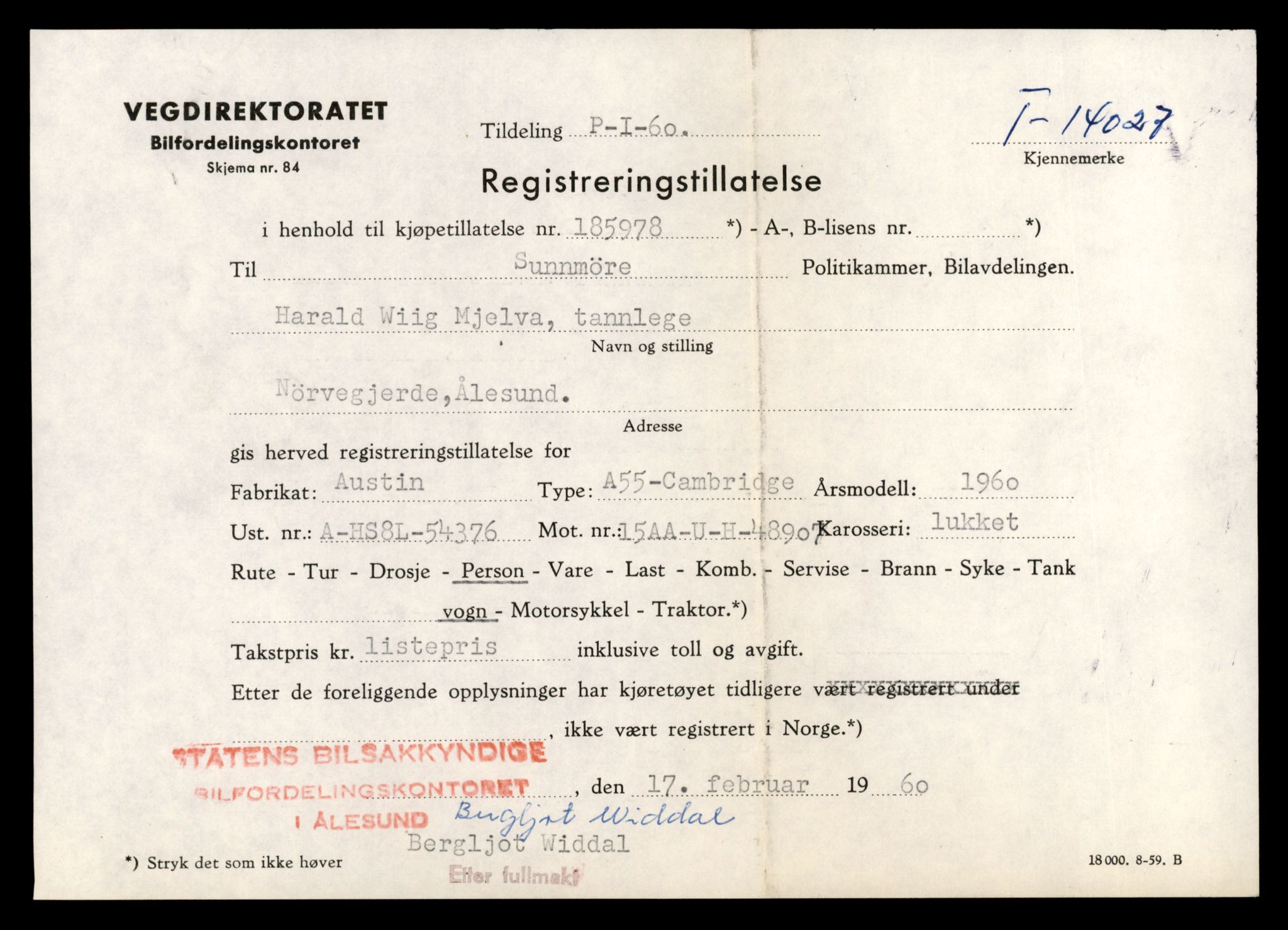 Møre og Romsdal vegkontor - Ålesund trafikkstasjon, AV/SAT-A-4099/F/Fe/L0042: Registreringskort for kjøretøy T 13906 - T 14079, 1927-1998, s. 1911