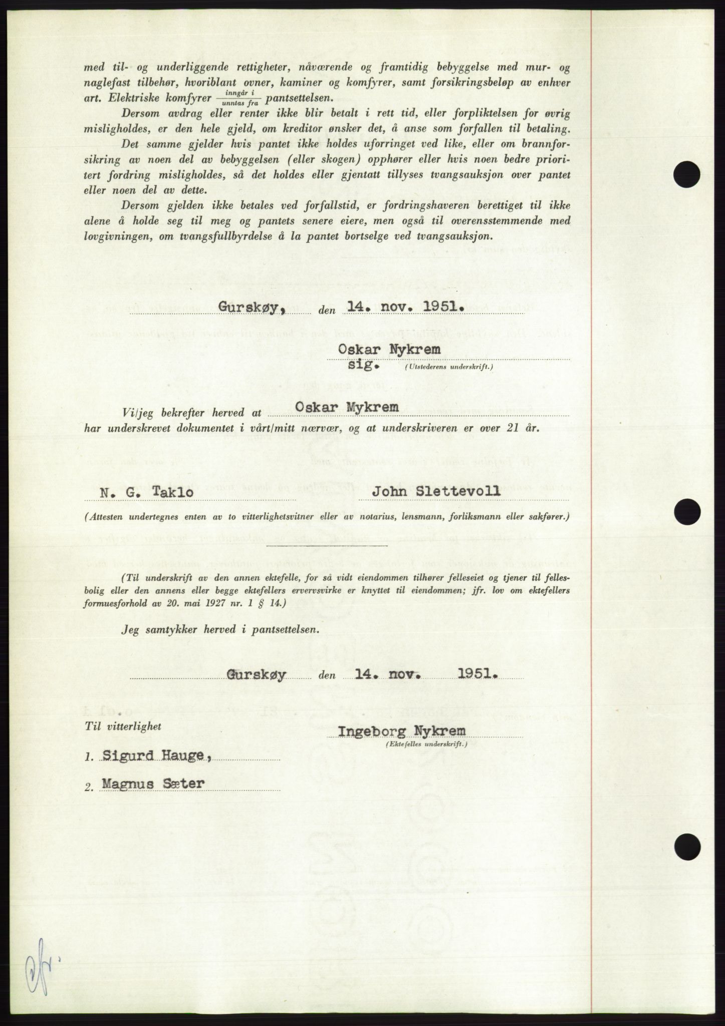 Søre Sunnmøre sorenskriveri, AV/SAT-A-4122/1/2/2C/L0120: Pantebok nr. 8B, 1951-1951, Dagboknr: 2206/1951
