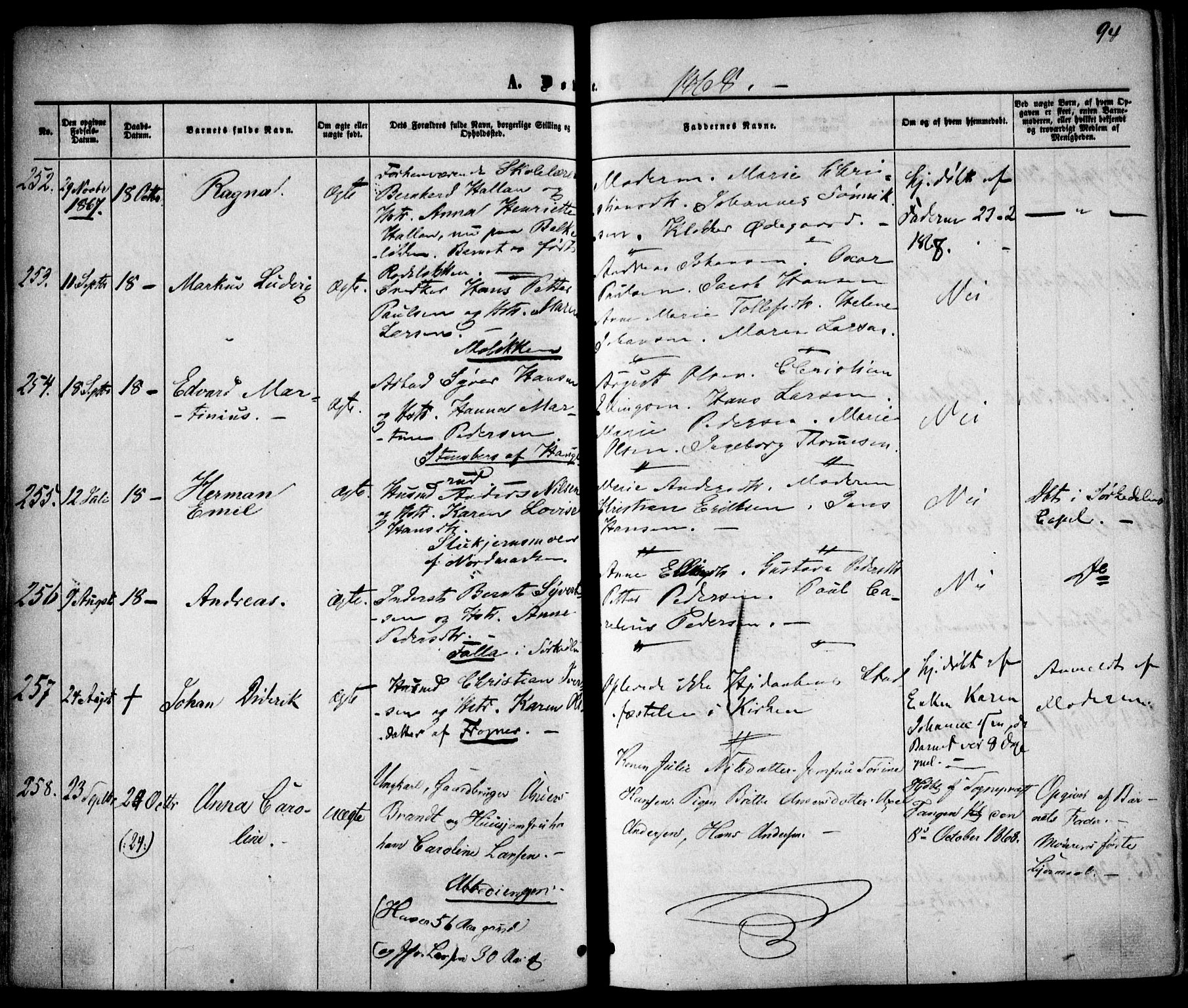 Vestre Aker prestekontor Kirkebøker, AV/SAO-A-10025/F/Fa/L0004: Ministerialbok nr. 4, 1857-1877, s. 94