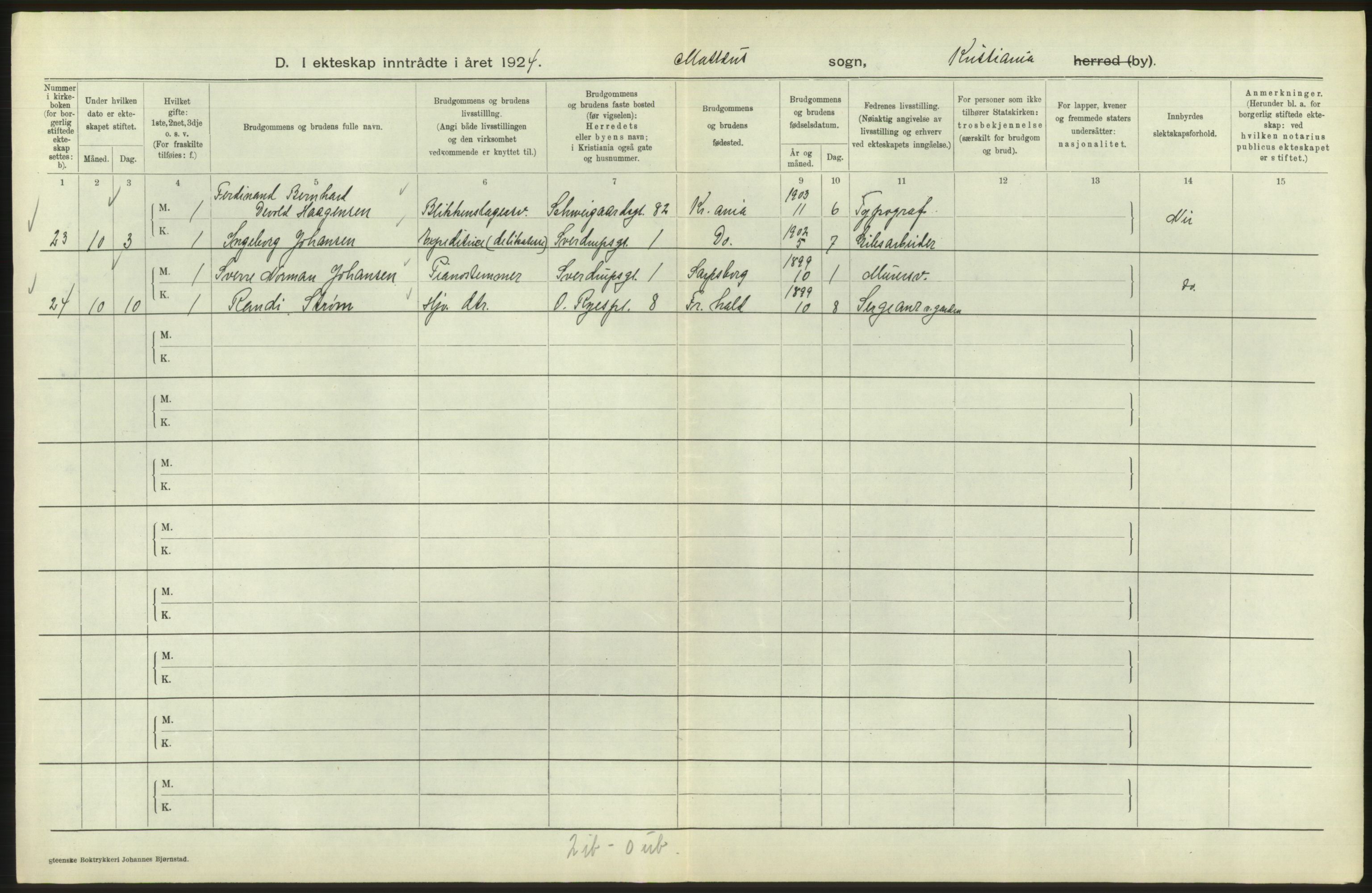 Statistisk sentralbyrå, Sosiodemografiske emner, Befolkning, AV/RA-S-2228/D/Df/Dfc/Dfcd/L0007: Kristiania: Gifte, 1924, s. 768
