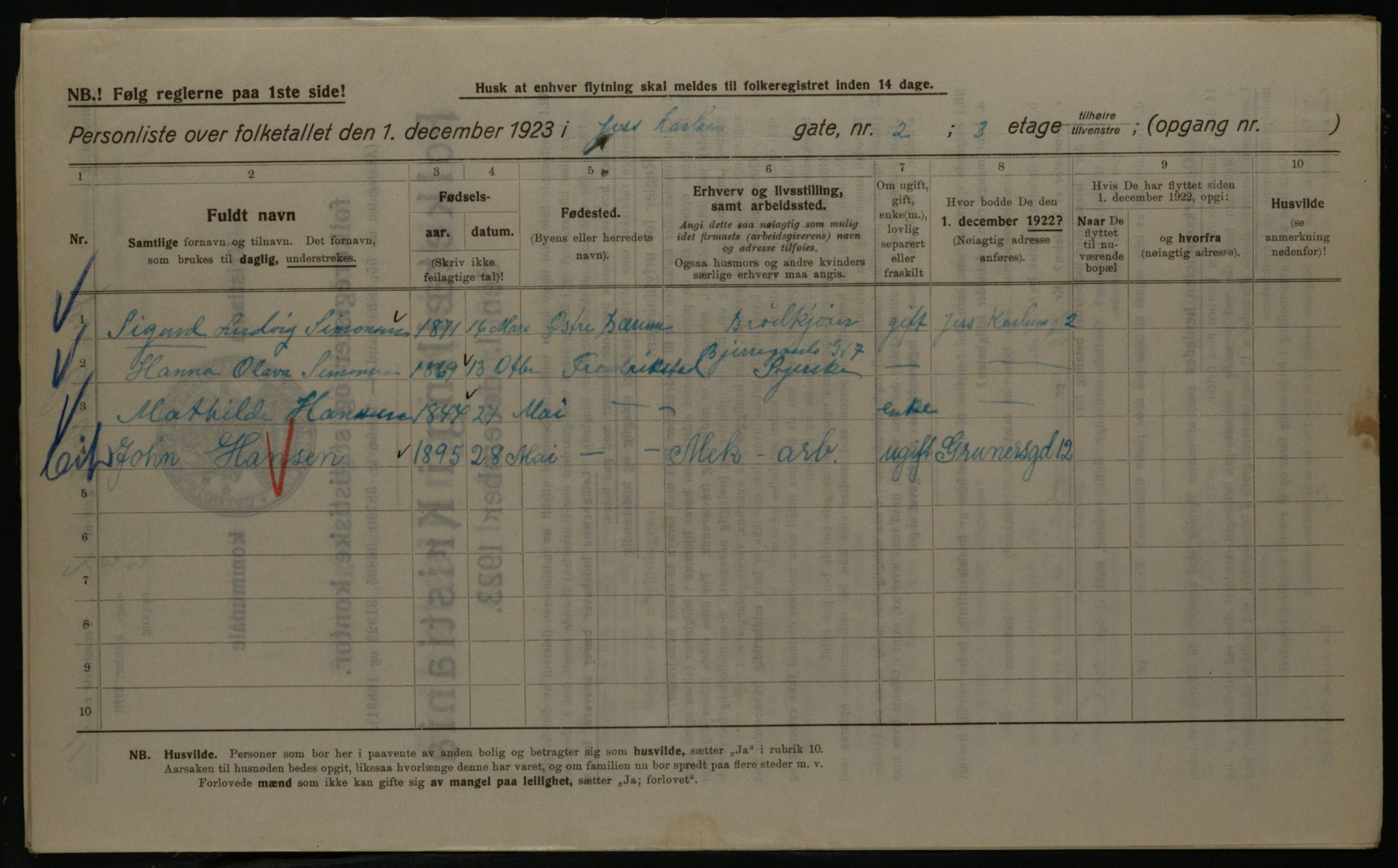 OBA, Kommunal folketelling 1.12.1923 for Kristiania, 1923, s. 52600