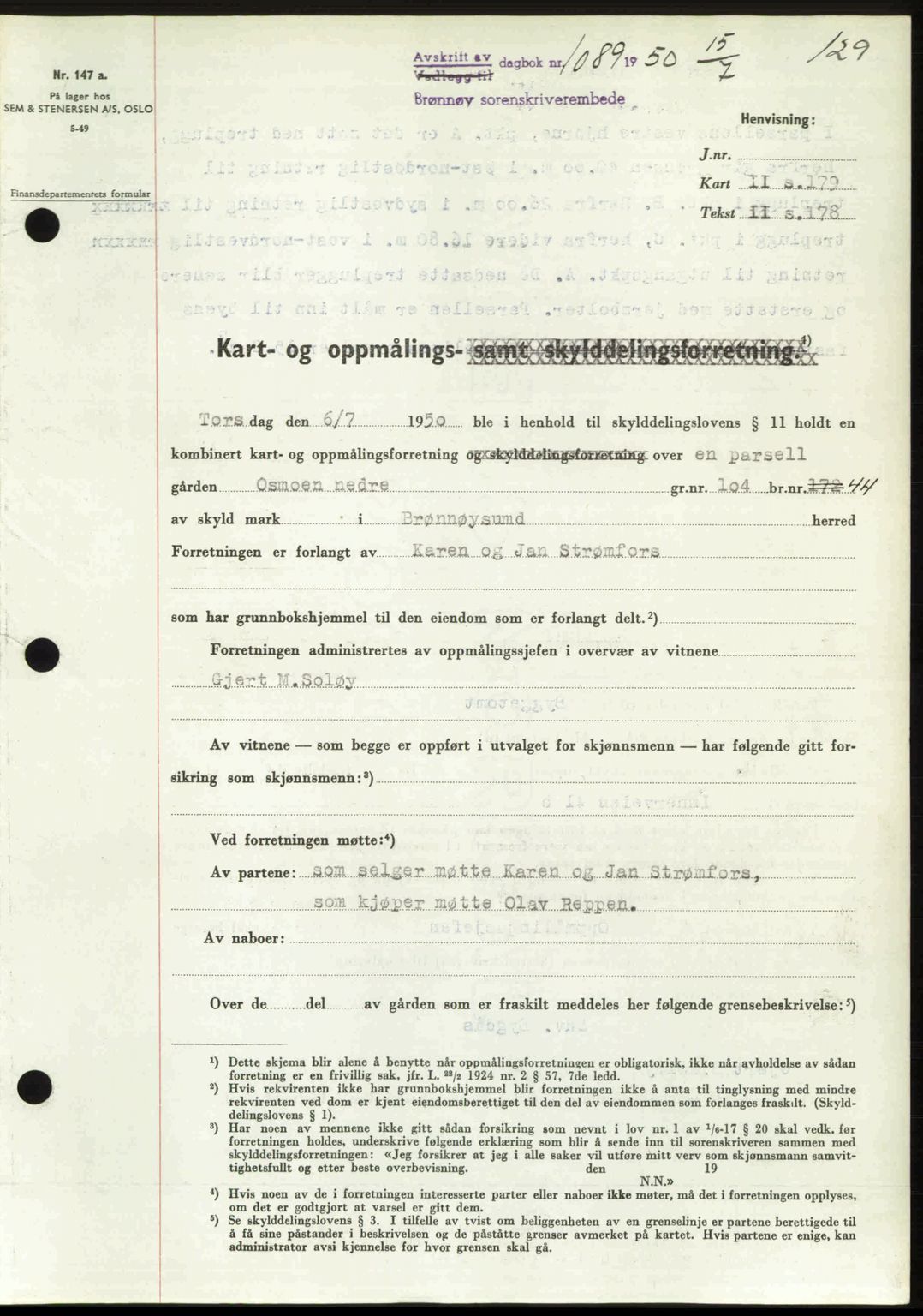 Brønnøy sorenskriveri, SAT/A-4170/1/2/2C: Pantebok nr. 36, 1950-1950, Dagboknr: 1089/1950