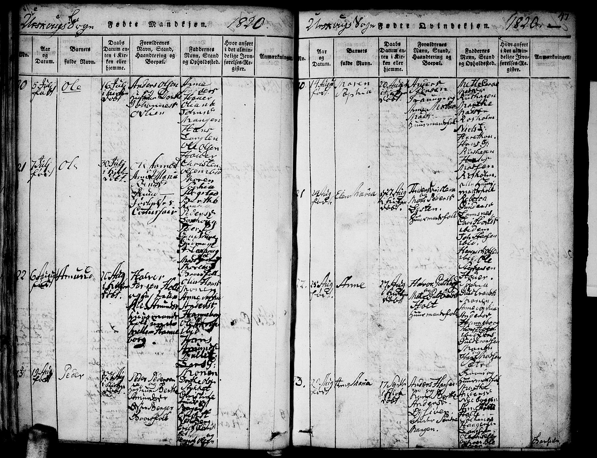 Aurskog prestekontor Kirkebøker, AV/SAO-A-10304a/F/Fa/L0005: Ministerialbok nr. I 5, 1814-1829, s. 47