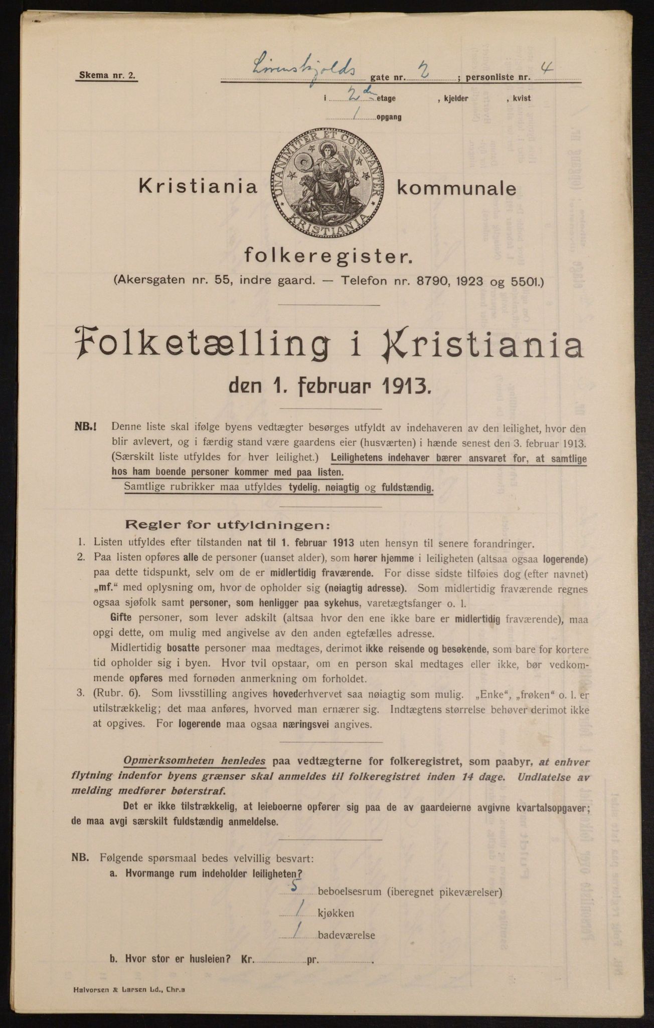 OBA, Kommunal folketelling 1.2.1913 for Kristiania, 1913, s. 58585