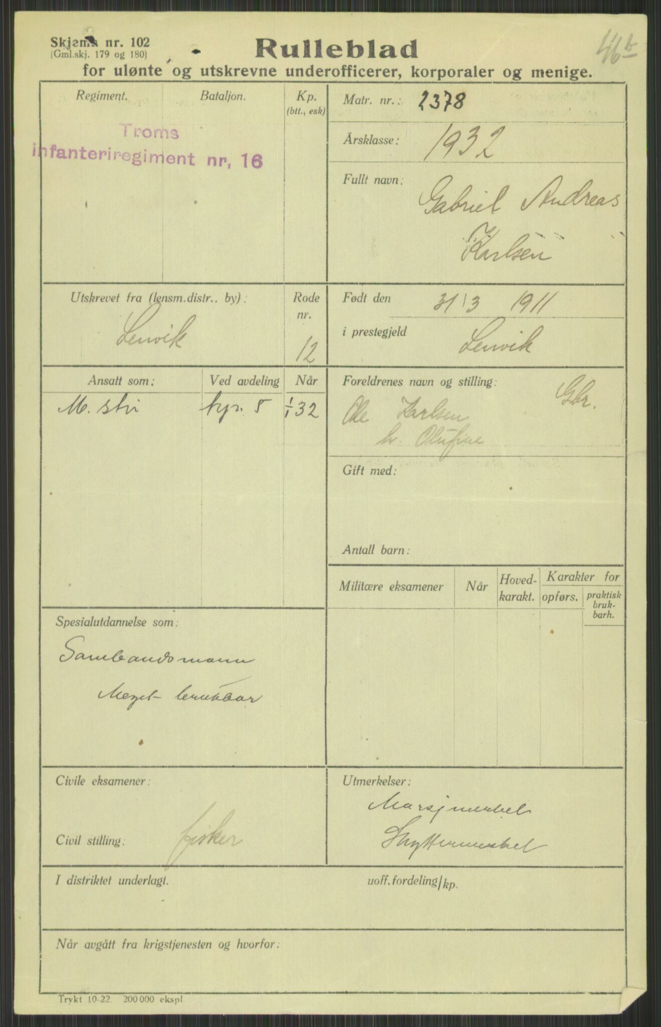 Forsvaret, Troms infanteriregiment nr. 16, AV/RA-RAFA-3146/P/Pa/L0016: Rulleblad for regimentets menige mannskaper, årsklasse 1932, 1932, s. 797