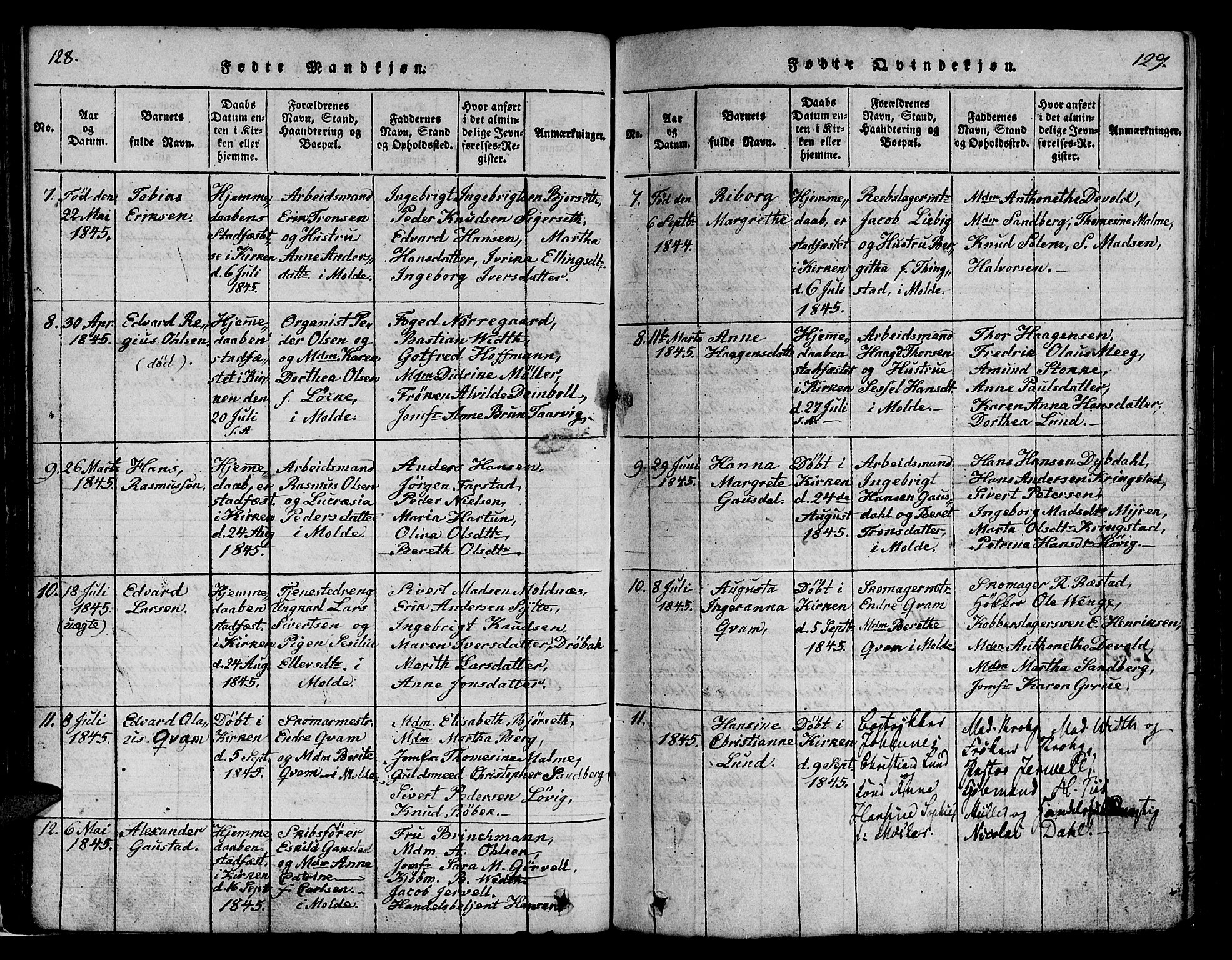 Ministerialprotokoller, klokkerbøker og fødselsregistre - Møre og Romsdal, AV/SAT-A-1454/558/L0700: Klokkerbok nr. 558C01, 1818-1868, s. 128-129