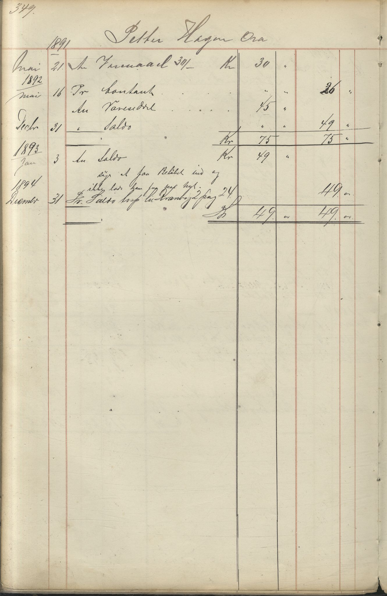 Brodtkorb handel A/S, VAMU/A-0001/F/Fc/L0001/0001: Konto for kvener og nordmenn på Kolahalvøya  / Conto for Kvæner og Nordmænd paa Russefinmarken No 1, 1868-1894, s. 349