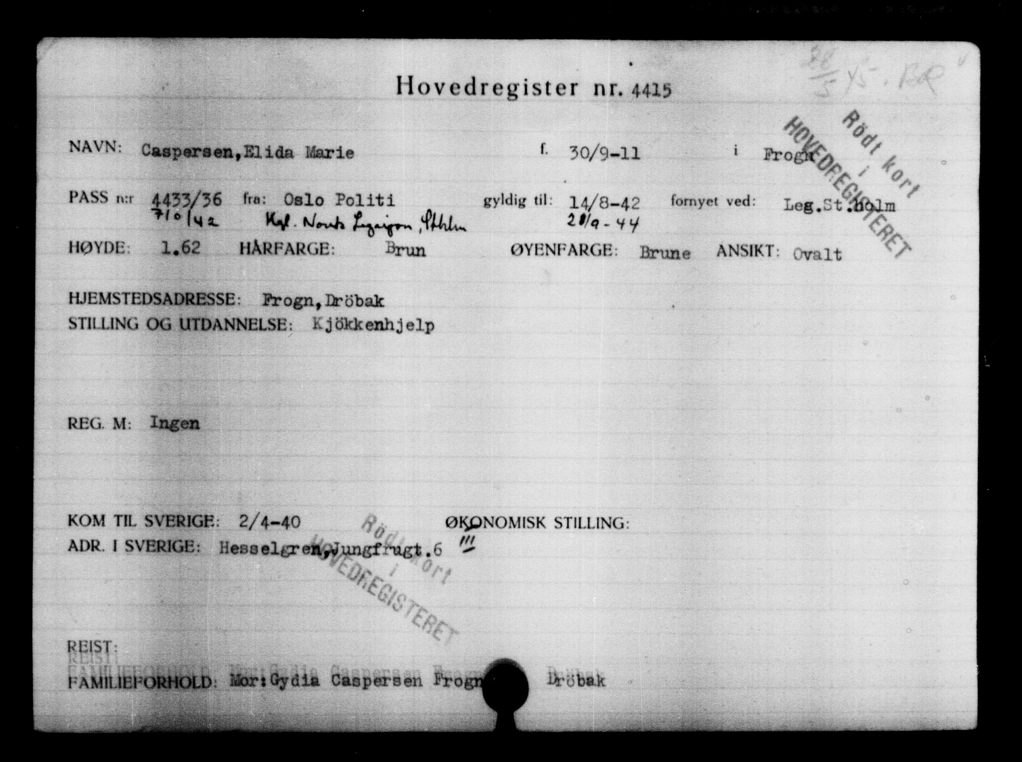 Utenriksstasjonene, Legasjonen i Stockholm, Flyktningkontoret, AV/RA-S-6753/V/Va/L0004: Kjesäterkartoteket, flyktninger med registreringsnr. 3496-6610, 1940-1945, s. 1115