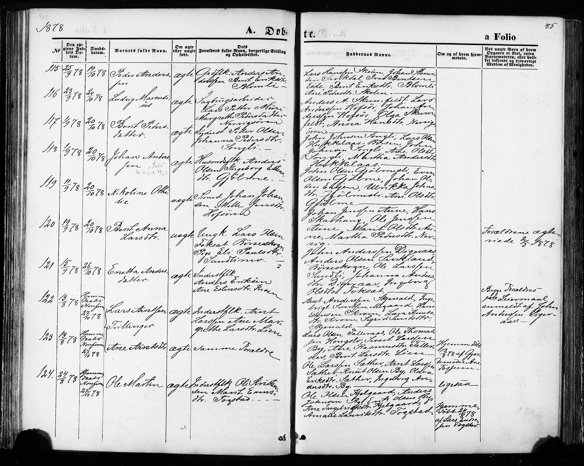 Ministerialprotokoller, klokkerbøker og fødselsregistre - Sør-Trøndelag, SAT/A-1456/668/L0807: Ministerialbok nr. 668A07, 1870-1880, s. 85
