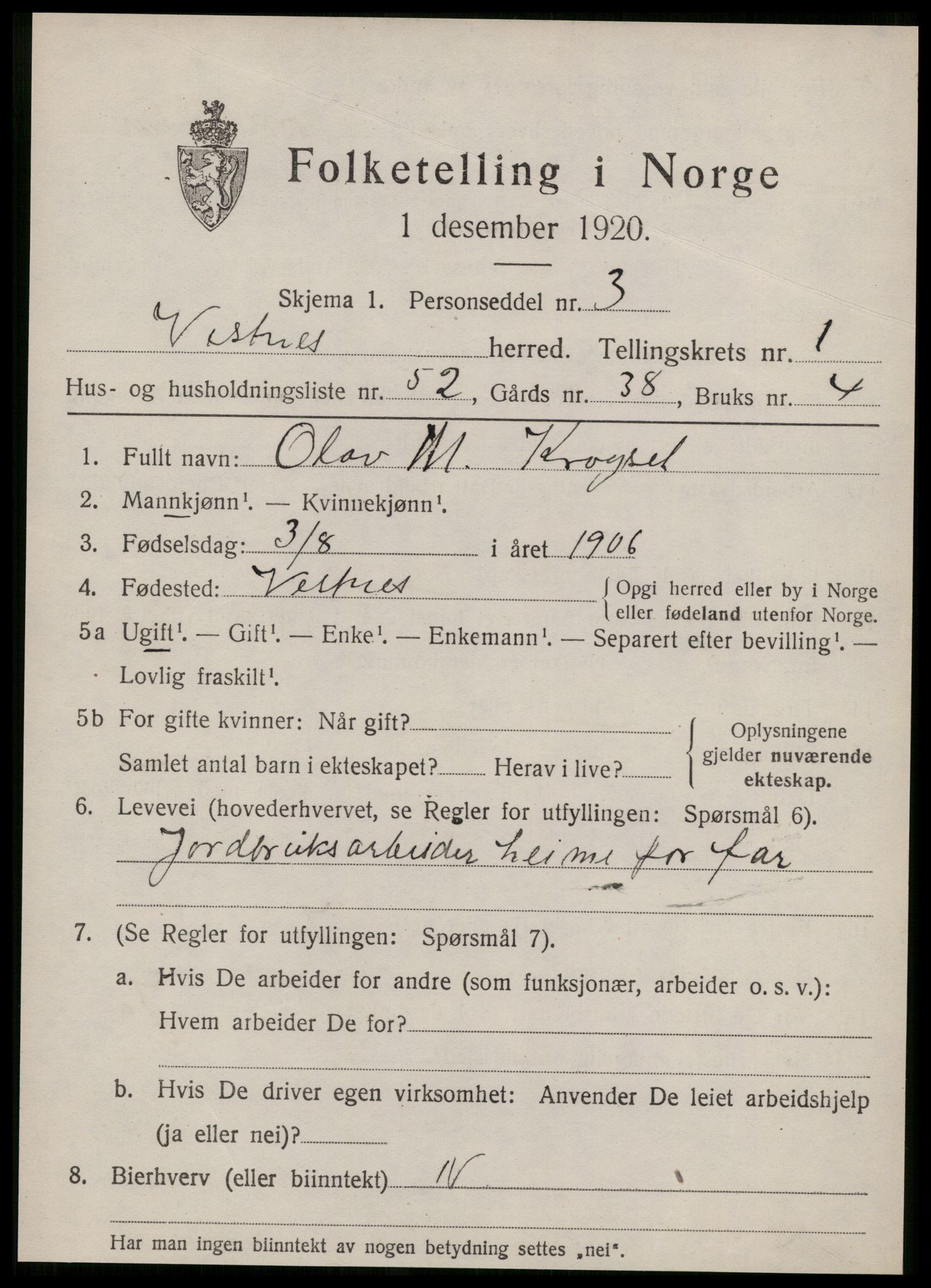 SAT, Folketelling 1920 for 1535 Vestnes herred, 1920, s. 1837