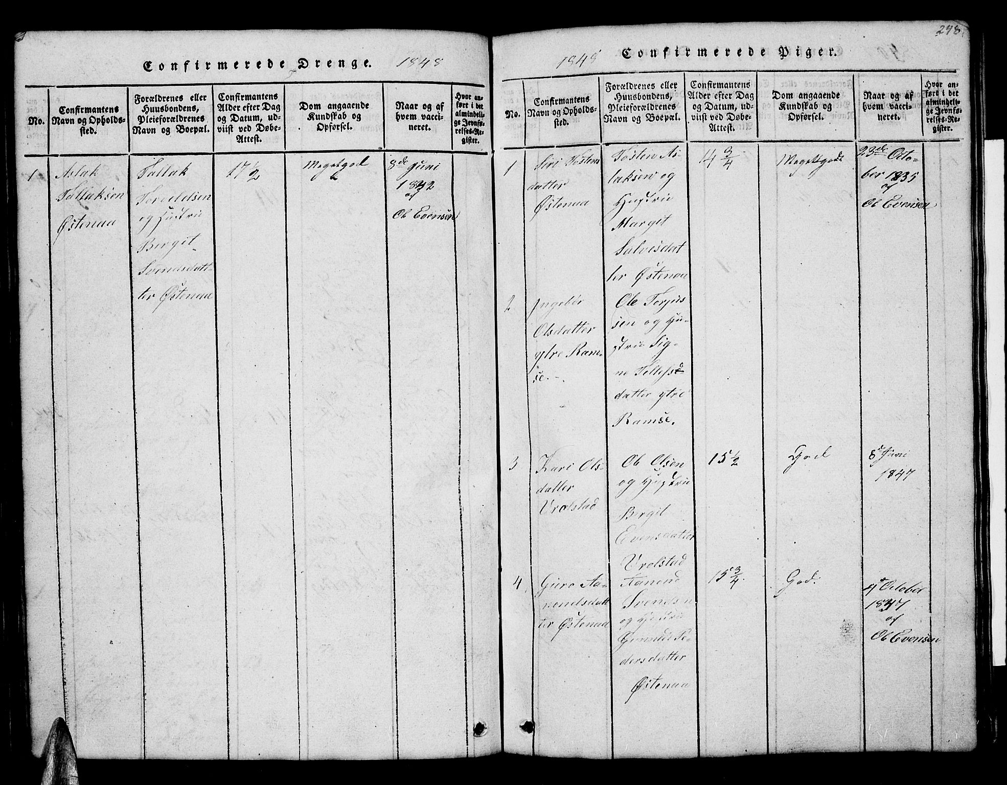 Åmli sokneprestkontor, SAK/1111-0050/F/Fb/Fbb/L0001: Klokkerbok nr. B 1, 1816-1889, s. 248