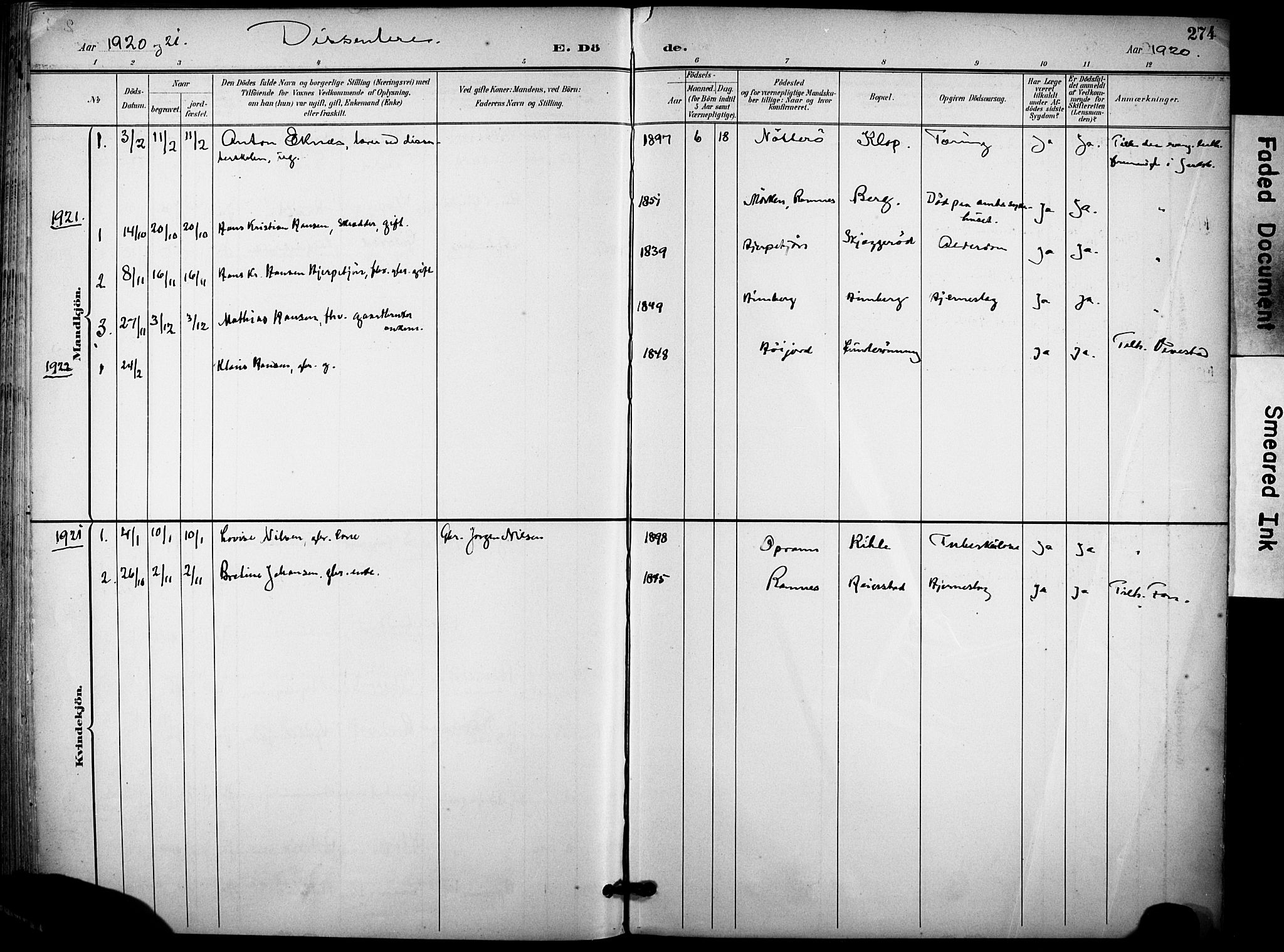 Ramnes kirkebøker, AV/SAKO-A-314/F/Fa/L0008: Ministerialbok nr. I 8, 1896-1913, s. 274