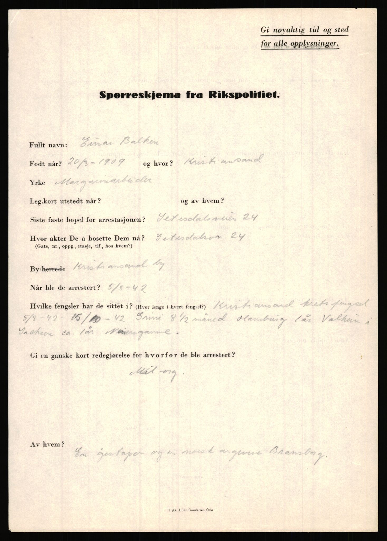 Rikspolitisjefen, AV/RA-S-1560/L/L0001: Abelseth, Rudolf - Berentsen, Odd, 1940-1945, s. 1199