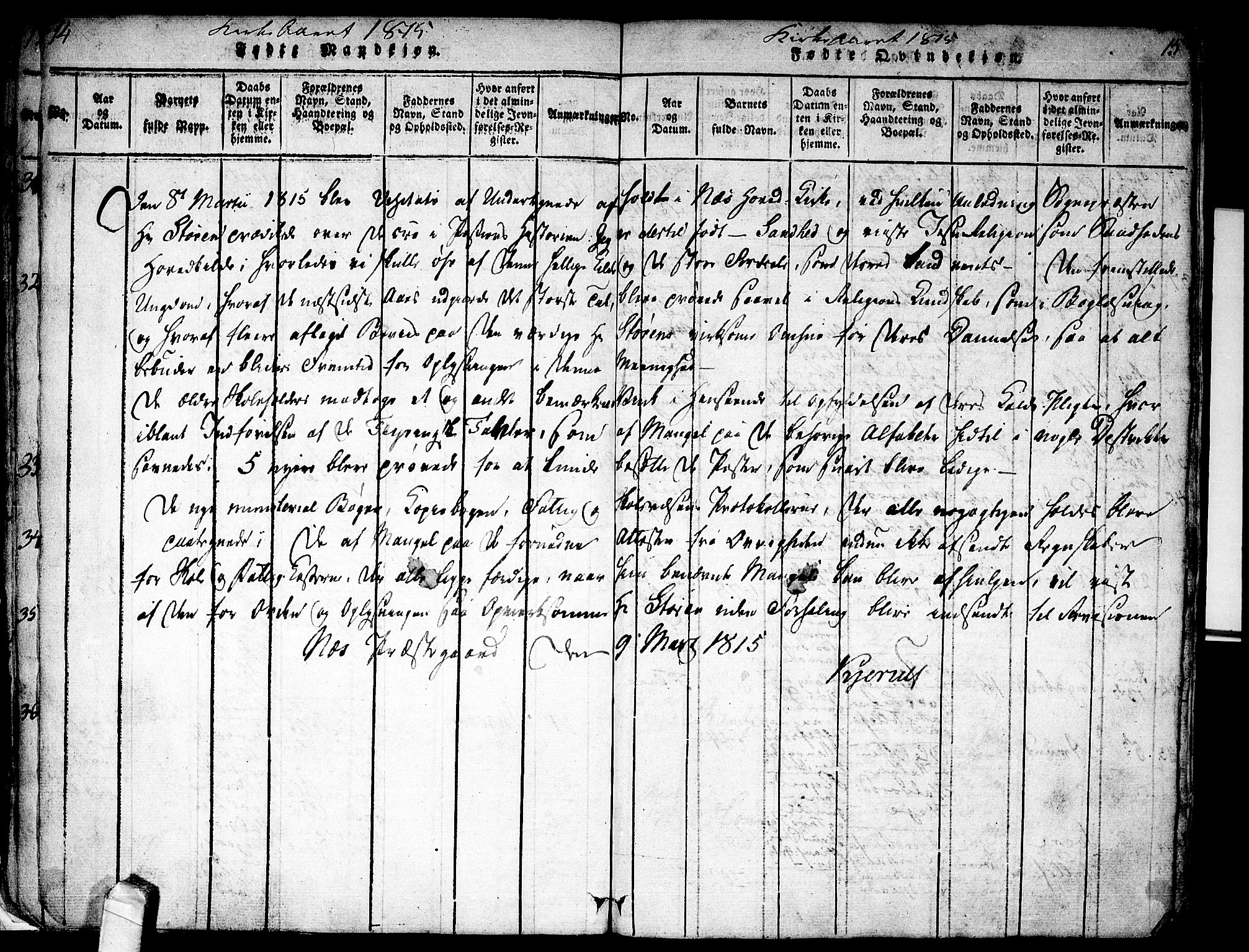 Nes kirkebøker, AV/SAKO-A-236/F/Fa/L0007: Ministerialbok nr. 7, 1815-1823, s. 14-15