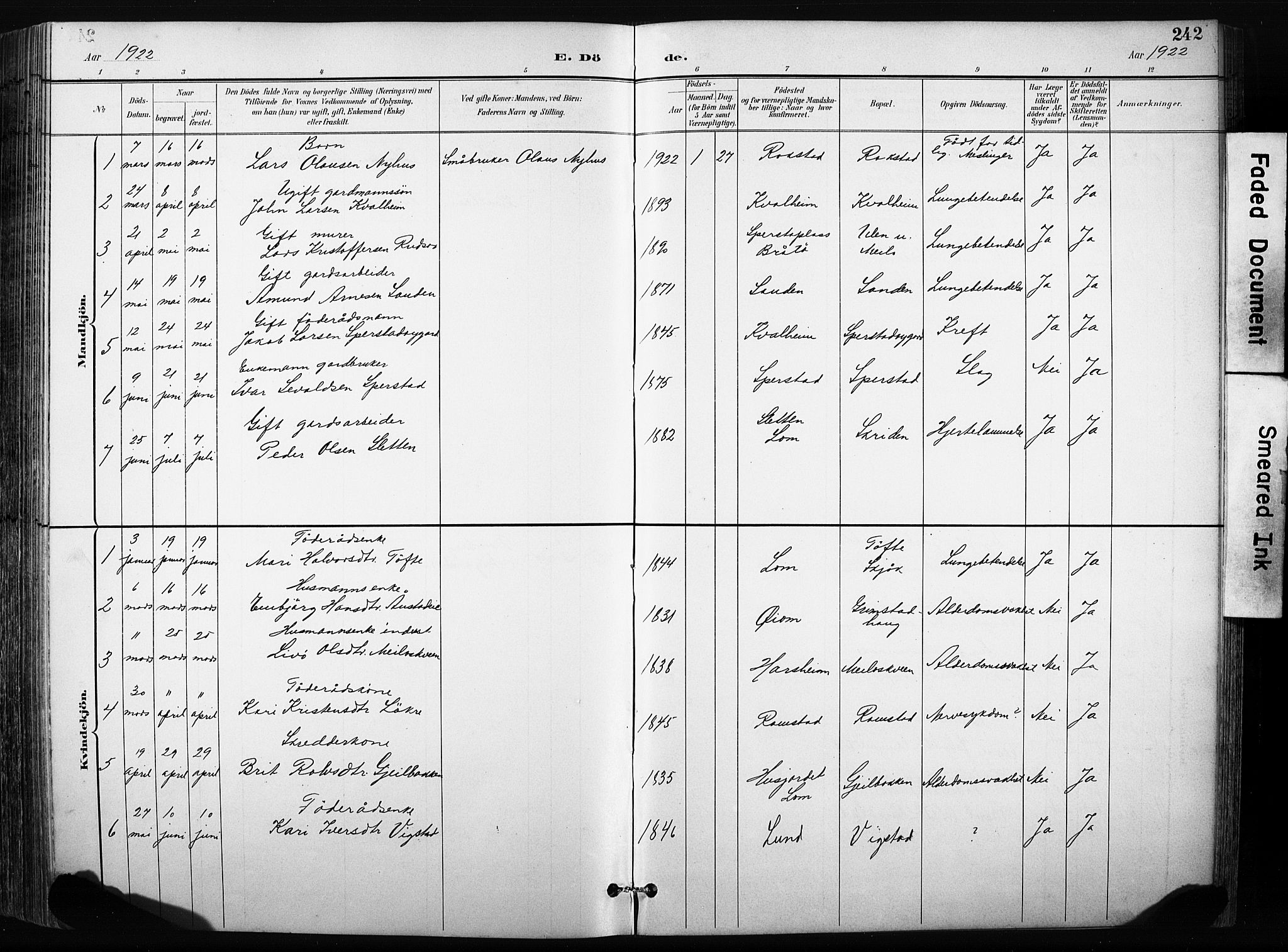 Skjåk prestekontor, AV/SAH-PREST-072/H/Ha/Hab/L0003: Klokkerbok nr. 3, 1893-1932, s. 242