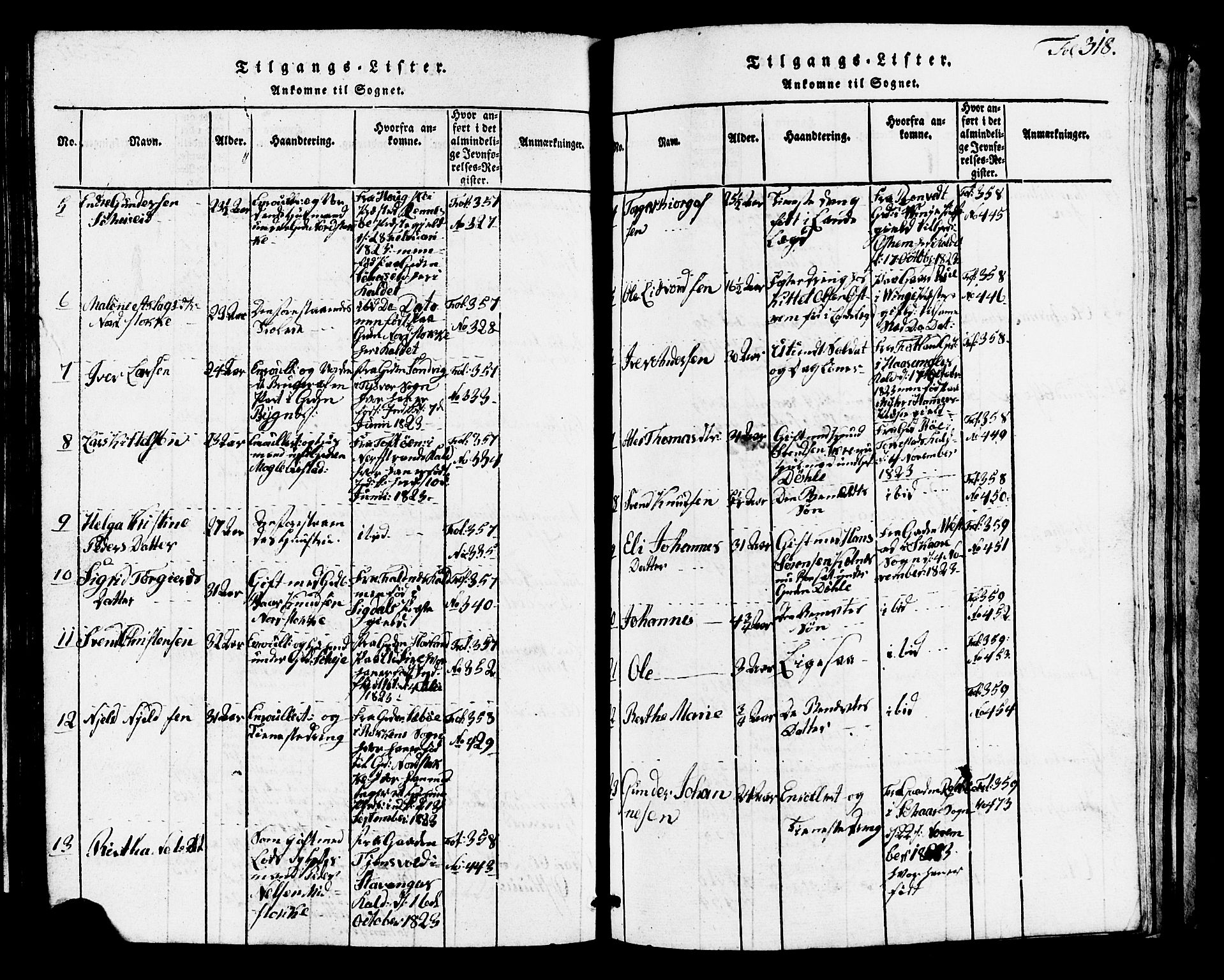 Avaldsnes sokneprestkontor, AV/SAST-A -101851/H/Ha/Hab/L0001: Klokkerbok nr. B 1, 1816-1825, s. 318