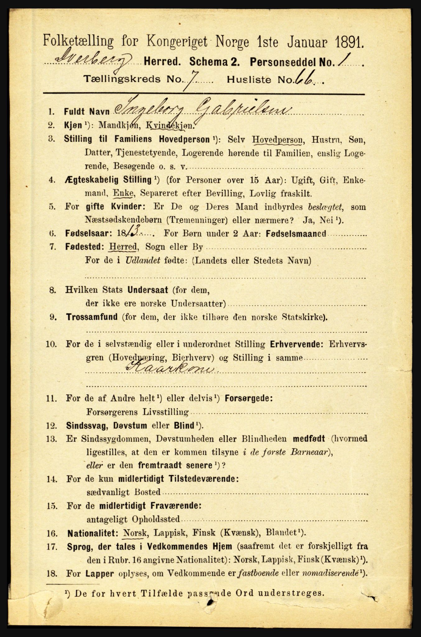 RA, Folketelling 1891 for 1872 Dverberg herred, 1891, s. 3046