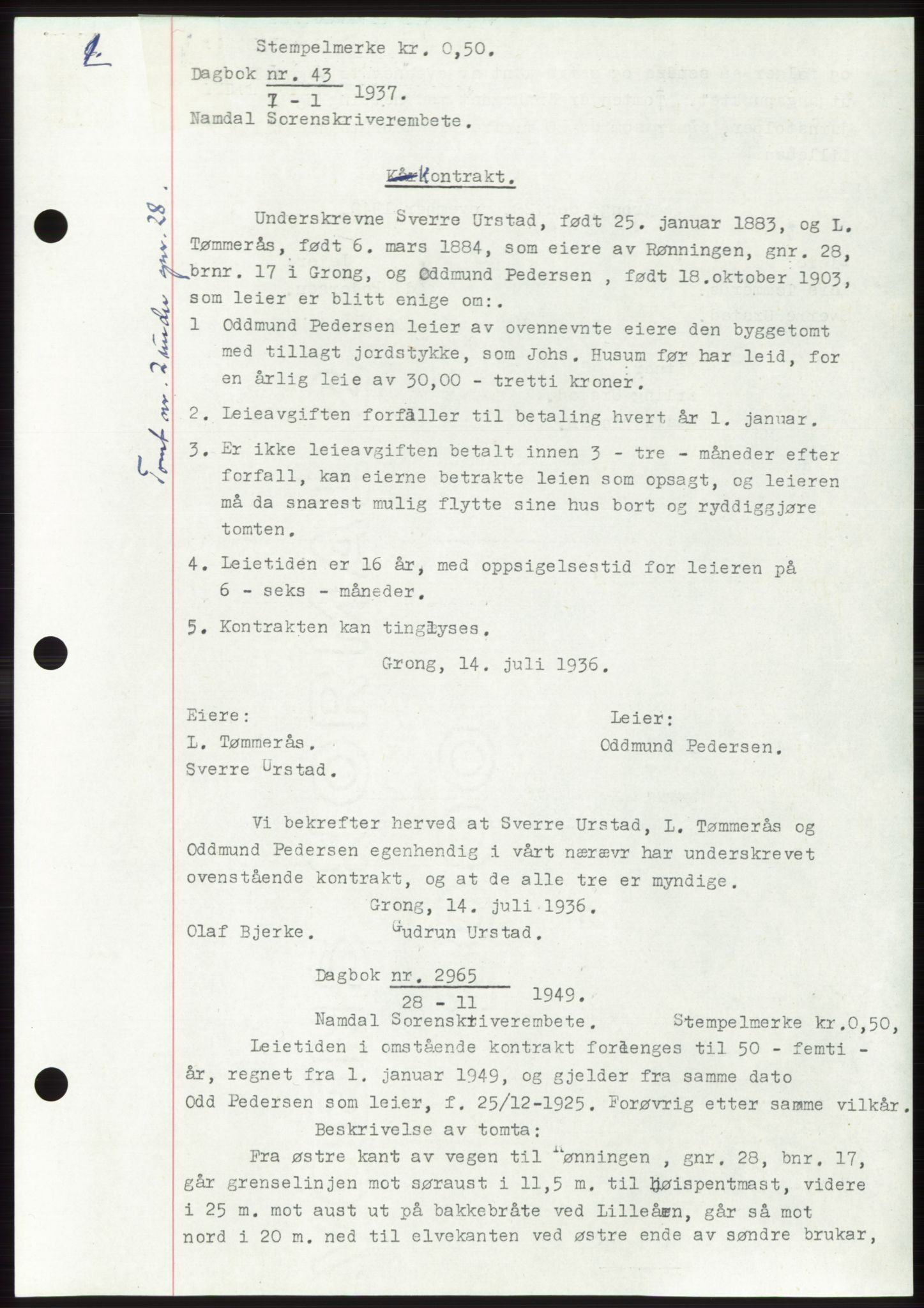 Namdal sorenskriveri, SAT/A-4133/1/2/2C: Pantebok nr. -, 1937-1939, Tingl.dato: 07.01.1937