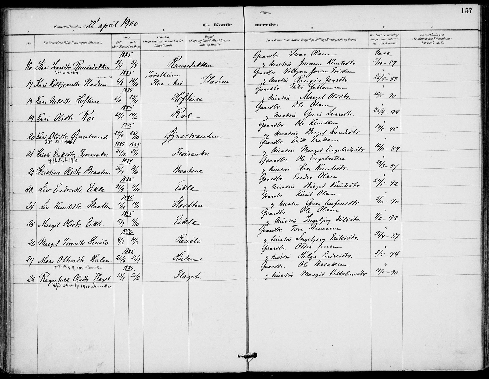 Gol kirkebøker, AV/SAKO-A-226/F/Fa/L0005: Ministerialbok nr. I 5, 1887-1900, s. 157