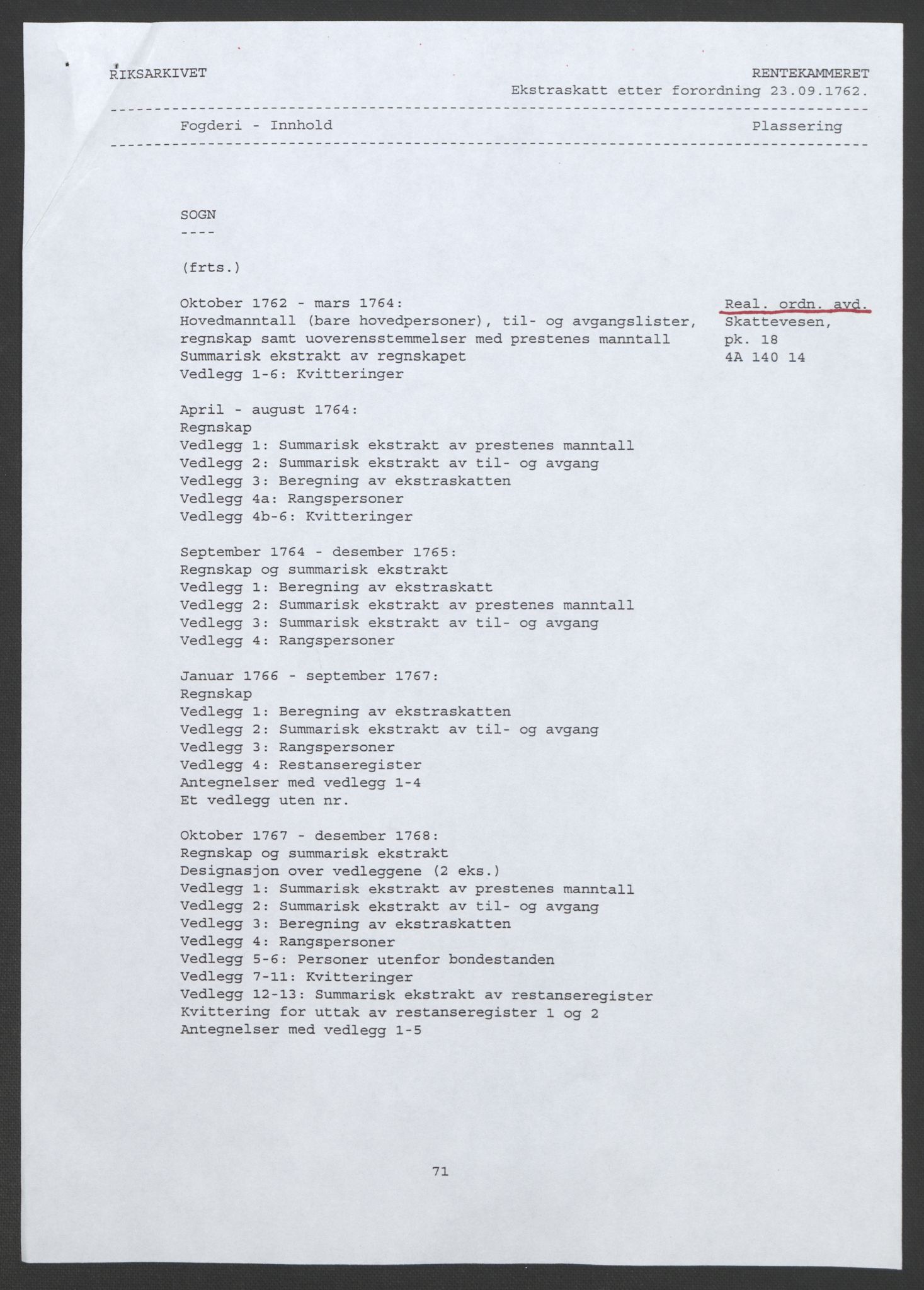 Rentekammeret inntil 1814, Realistisk ordnet avdeling, AV/RA-EA-4070/Ol/L0018: [Gg 10]: Ekstraskatten, 23.09.1762. Sogn, 1762-1772, s. 3
