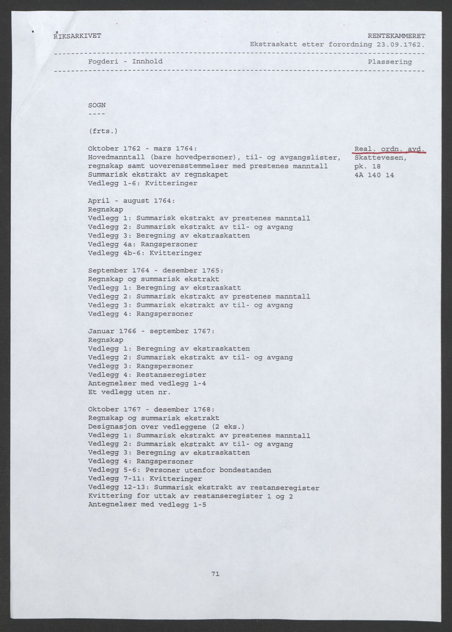 Rentekammeret inntil 1814, Realistisk ordnet avdeling, RA/EA-4070/Ol/L0018: [Gg 10]: Ekstraskatten, 23.09.1762. Sogn, 1762-1772, s. 3