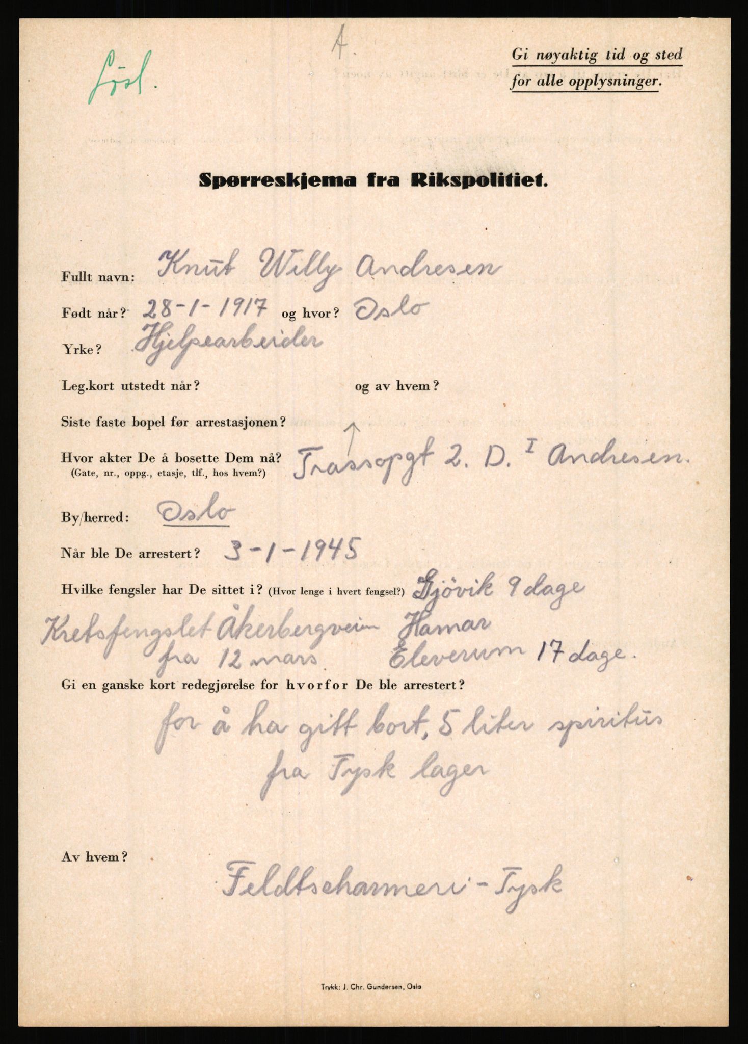 Rikspolitisjefen, AV/RA-S-1560/L/L0001: Abelseth, Rudolf - Berentsen, Odd, 1940-1945, s. 725