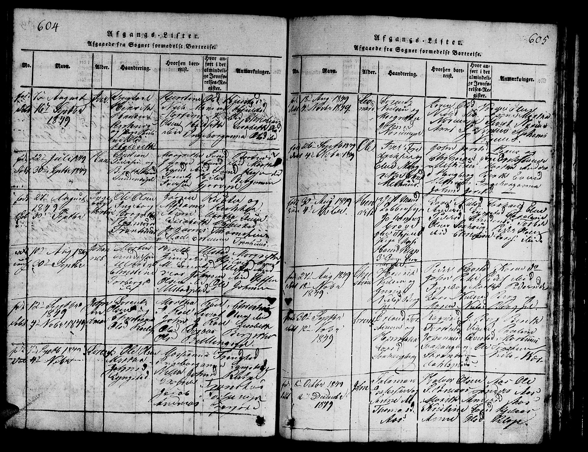 Ministerialprotokoller, klokkerbøker og fødselsregistre - Nord-Trøndelag, SAT/A-1458/730/L0298: Klokkerbok nr. 730C01, 1816-1849, s. 604-605