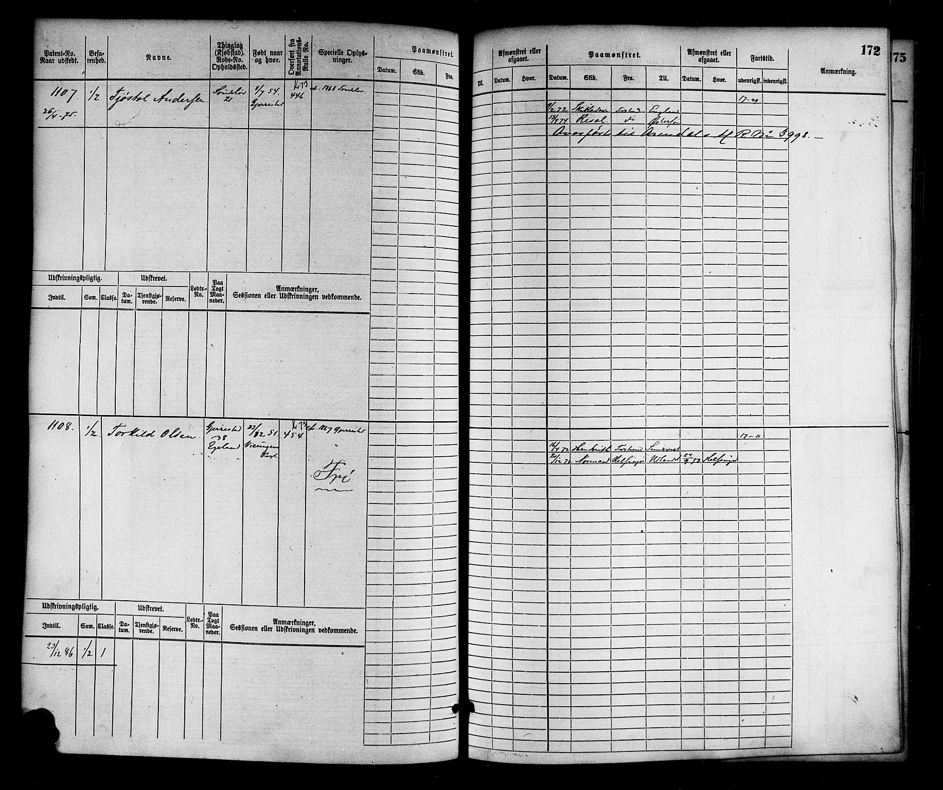 Risør mønstringskrets, AV/SAK-2031-0010/F/Fb/L0003: Hovedrulle nr 767-1528, Q-3, 1868-1910, s. 174