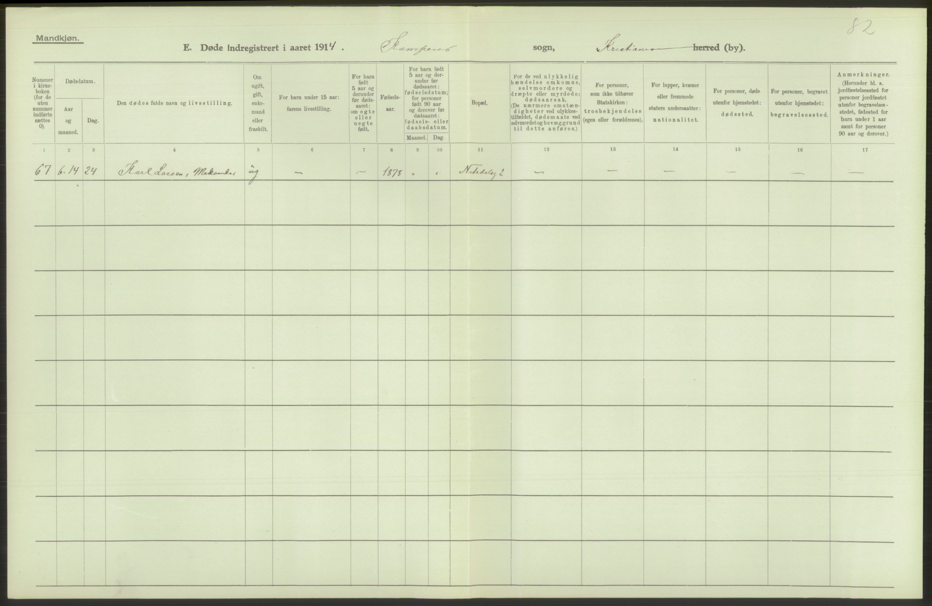 Statistisk sentralbyrå, Sosiodemografiske emner, Befolkning, AV/RA-S-2228/D/Df/Dfb/Dfbd/L0008: Kristiania: Døde, 1914, s. 418