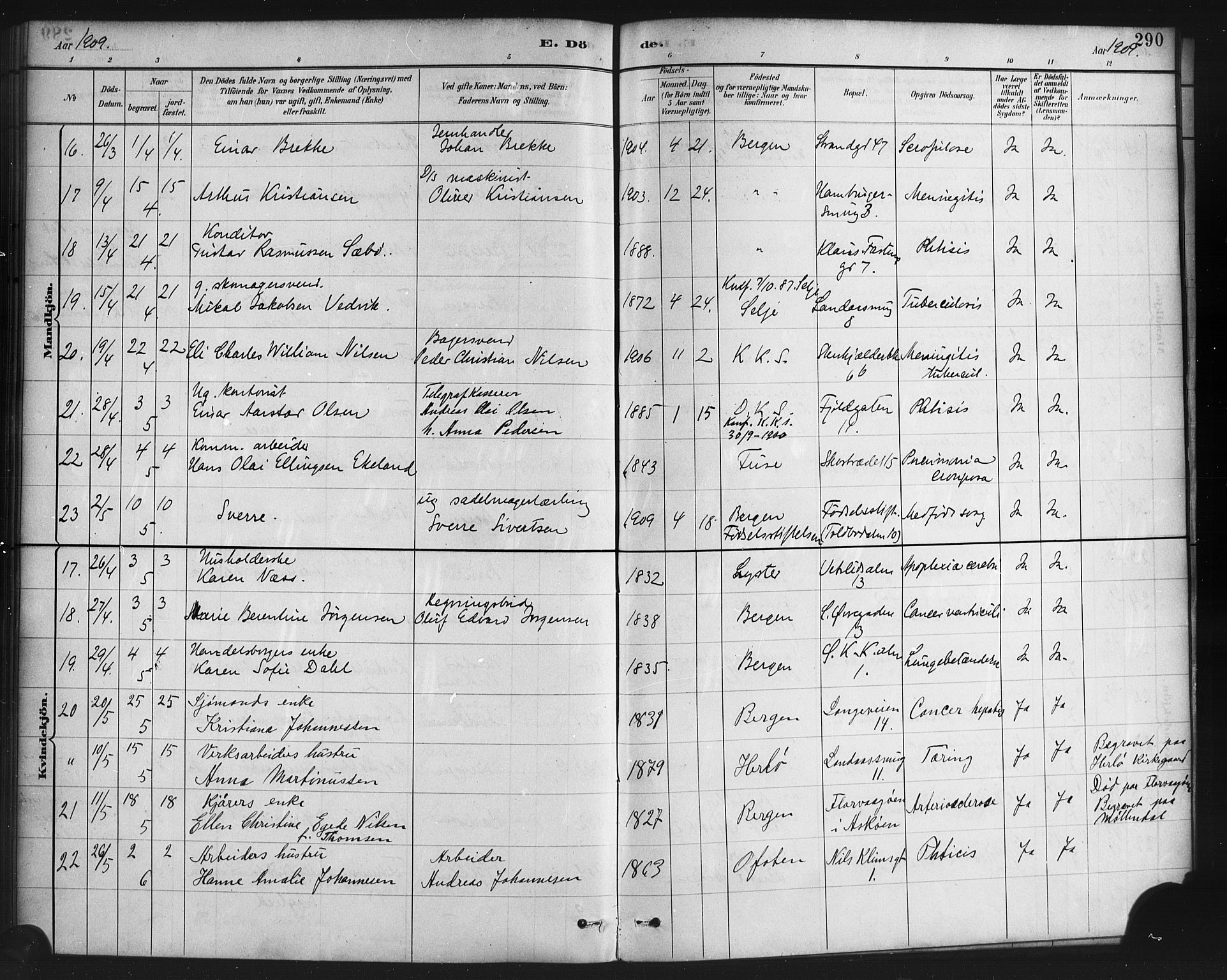 Korskirken sokneprestembete, AV/SAB-A-76101/H/Haa/L0047: Ministerialbok nr. E 5, 1884-1910, s. 290