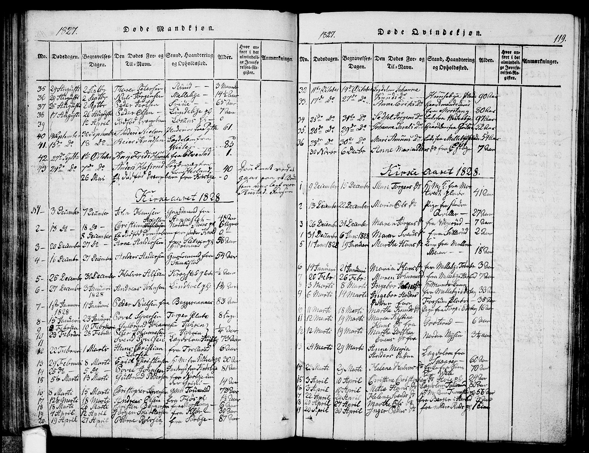 Eidsberg prestekontor Kirkebøker, SAO/A-10905/G/Ga/L0001: Klokkerbok nr. I 1, 1814-1831, s. 119