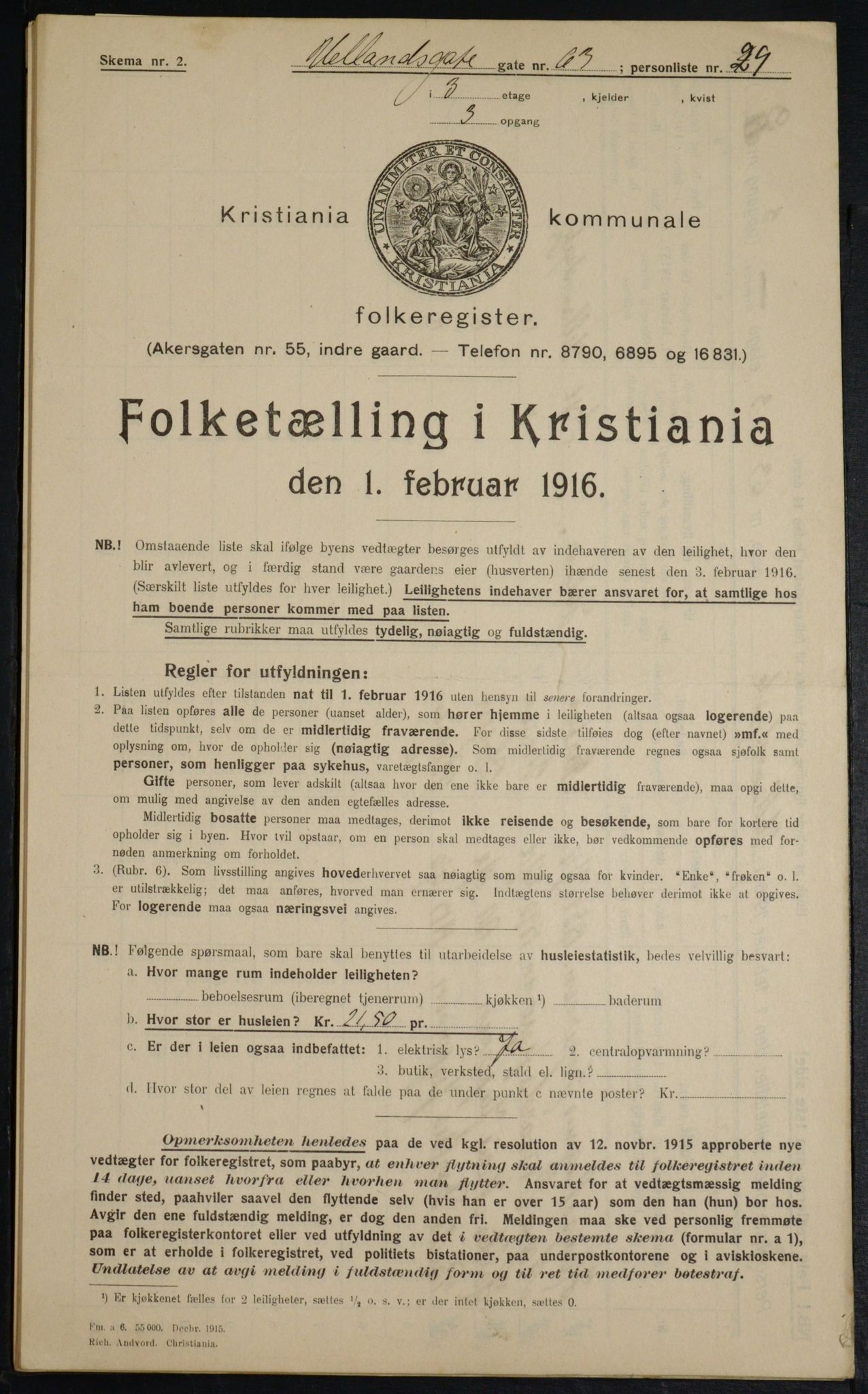 OBA, Kommunal folketelling 1.2.1916 for Kristiania, 1916, s. 122106