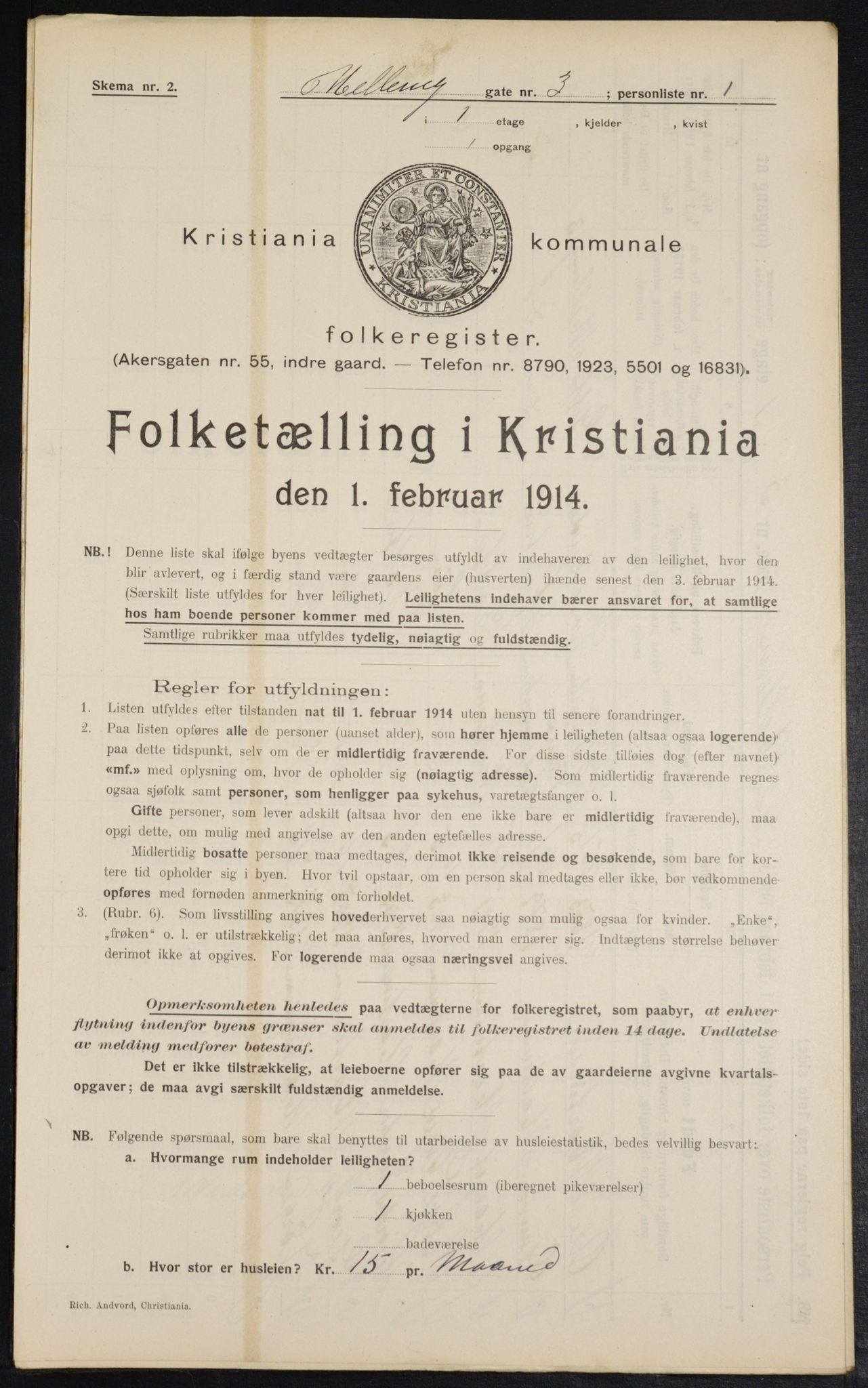 OBA, Kommunal folketelling 1.2.1914 for Kristiania, 1914, s. 64994