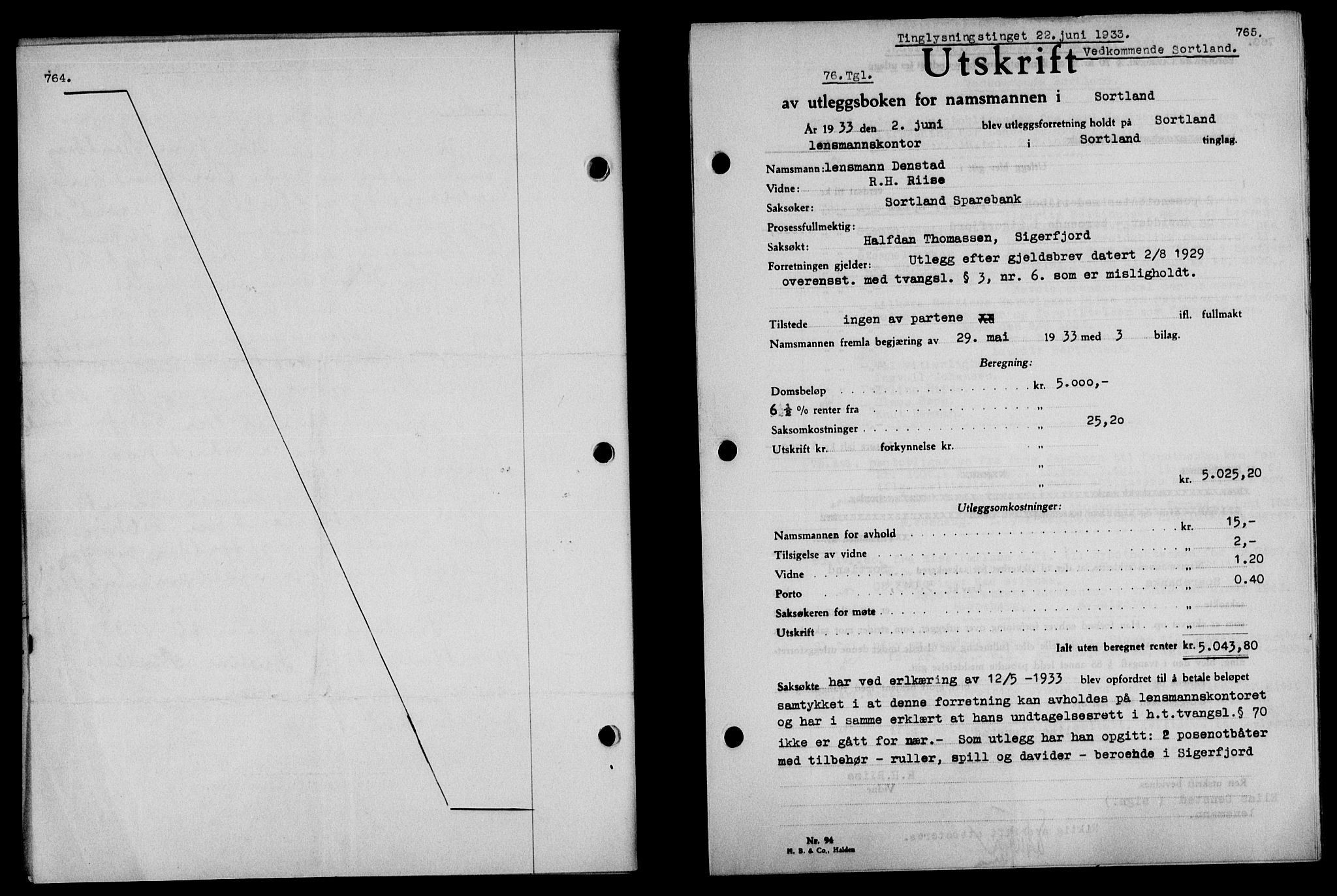 Vesterålen sorenskriveri, SAT/A-4180/1/2/2Ca/L0057: Pantebok nr. 50, 1933-1933, Tingl.dato: 06.07.1933