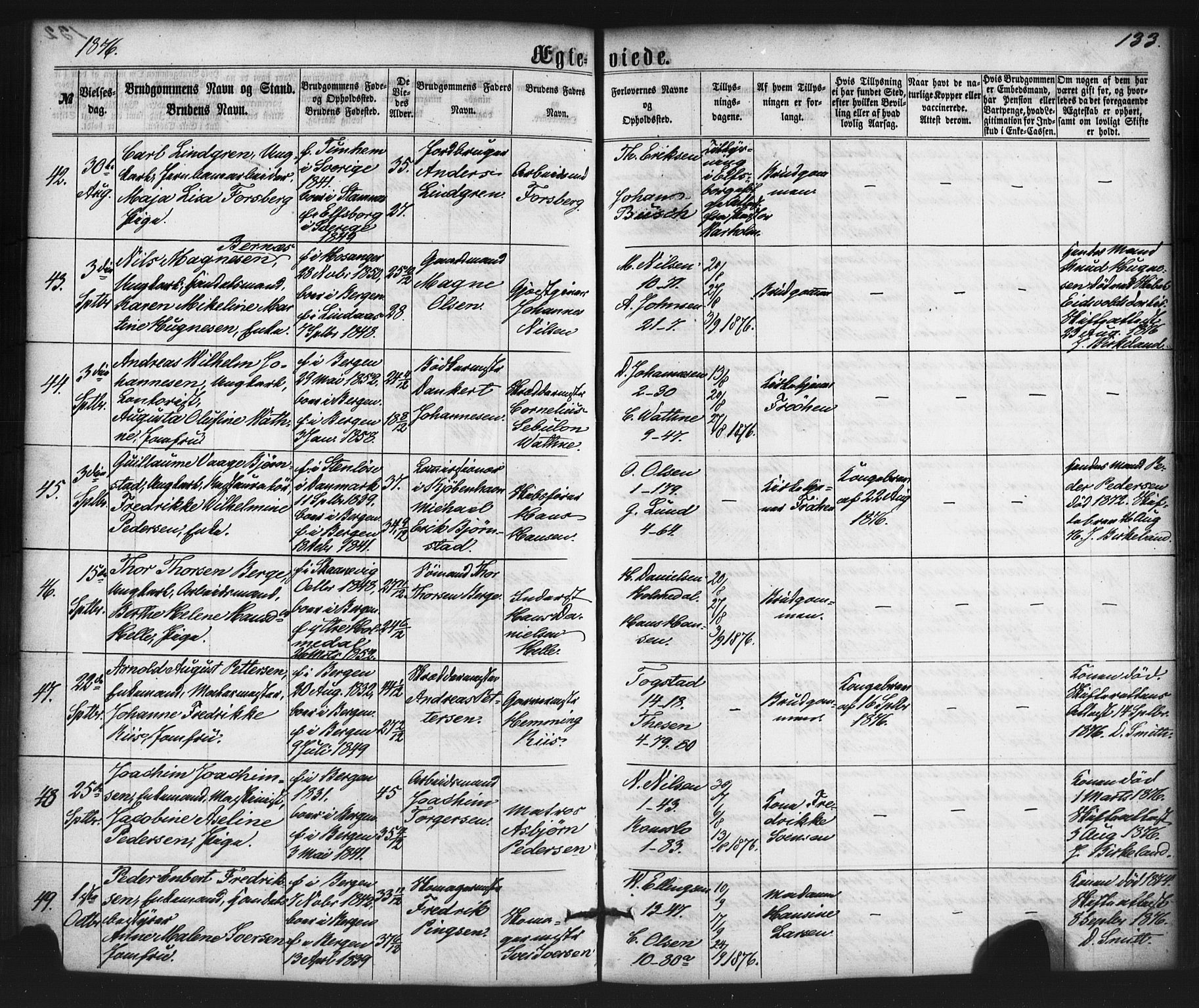 Nykirken Sokneprestembete, AV/SAB-A-77101/H/Haa/L0032: Ministerialbok nr. D 2, 1861-1883, s. 133