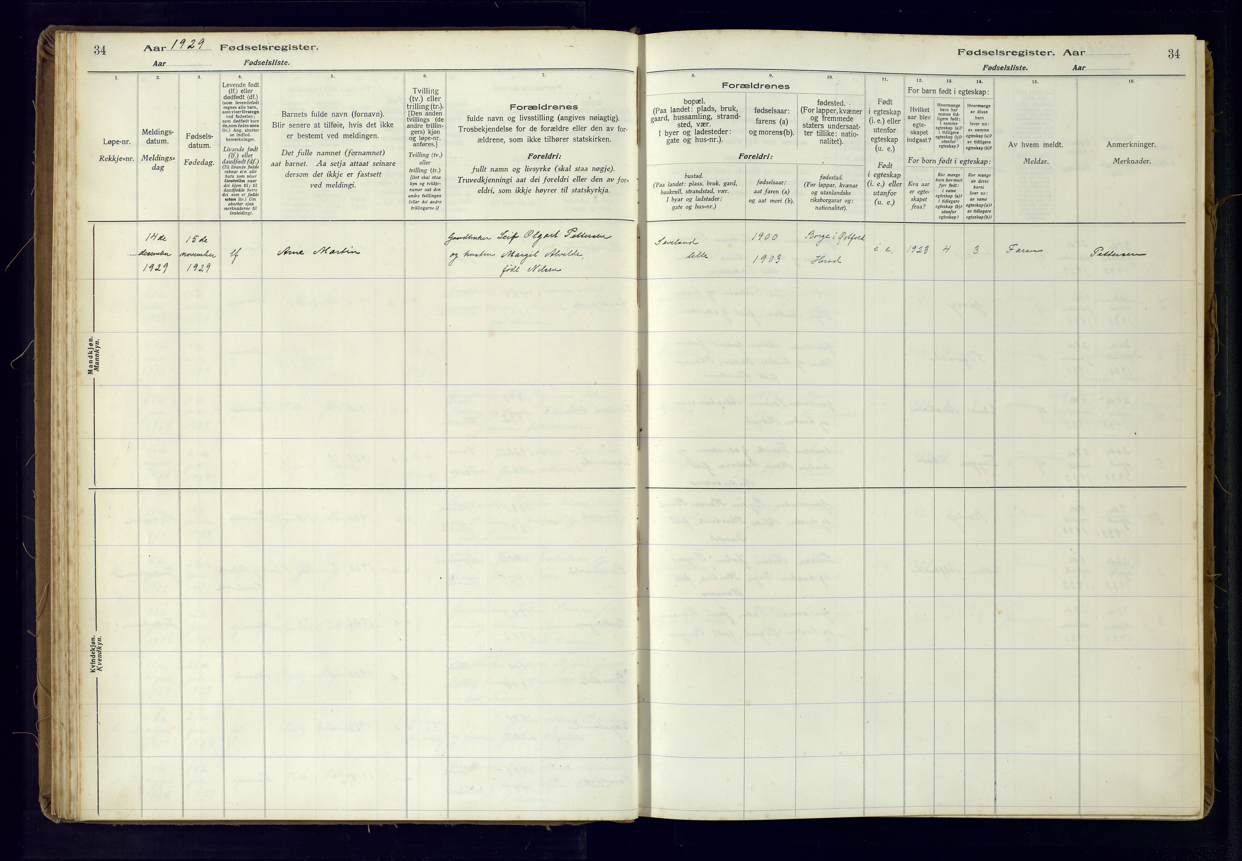 Herad sokneprestkontor, AV/SAK-1111-0018/J/Ja/L0001: Fødselsregister nr. A-VI-12, 1916-1981, s. 34