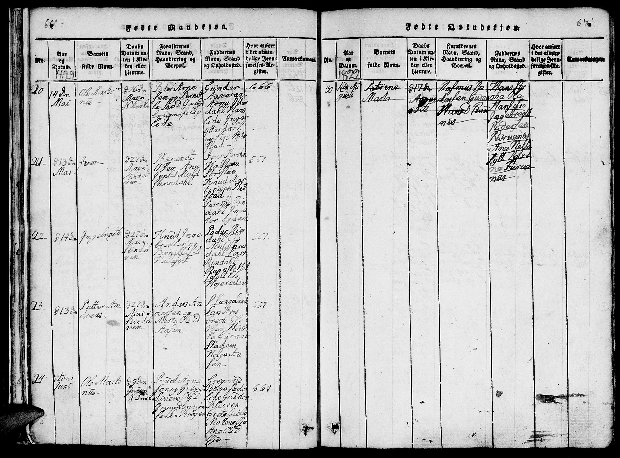 Ministerialprotokoller, klokkerbøker og fødselsregistre - Møre og Romsdal, AV/SAT-A-1454/519/L0260: Klokkerbok nr. 519C01, 1817-1829, s. 66-67