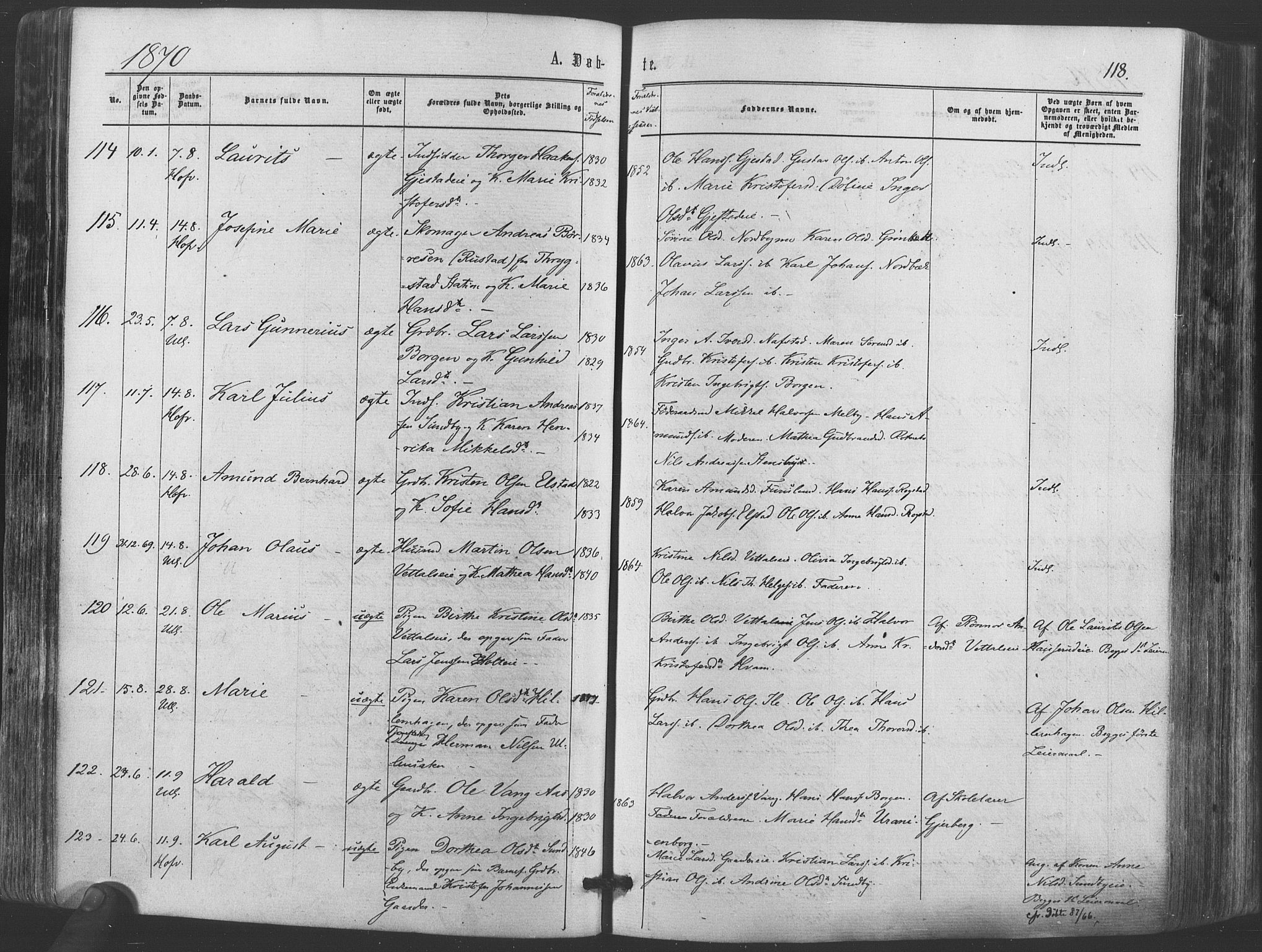 Ullensaker prestekontor Kirkebøker, AV/SAO-A-10236a/F/Fa/L0016: Ministerialbok nr. I 16, 1863-1875, s. 118