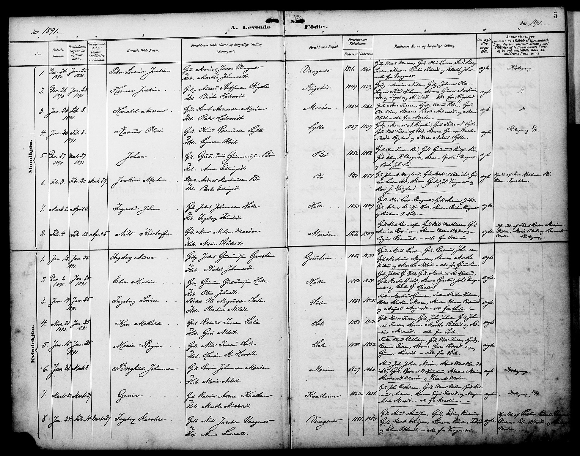Manger sokneprestembete, AV/SAB-A-76801/H/Haa: Ministerialbok nr. C 2, 1891-1902, s. 5