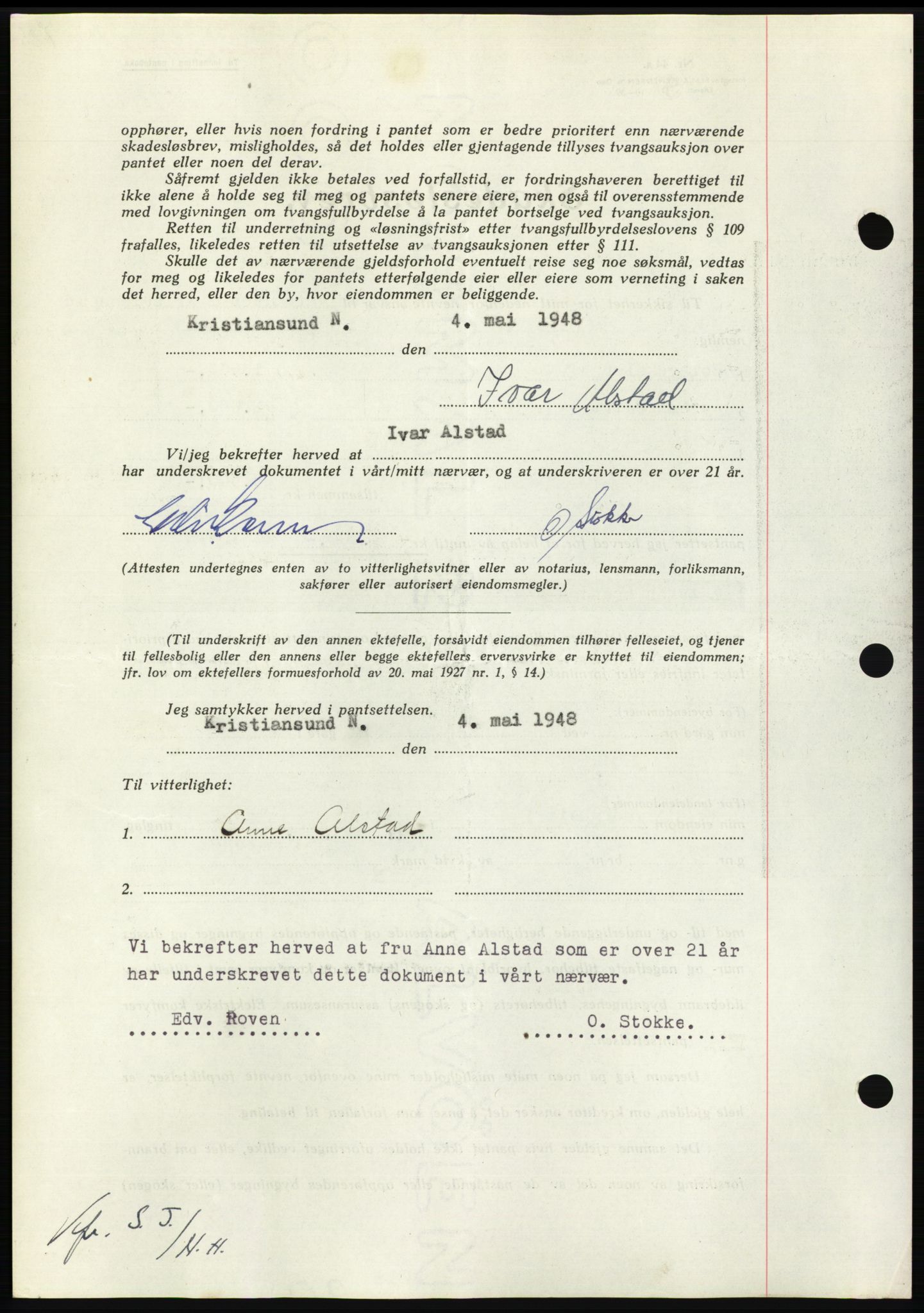 Nordmøre sorenskriveri, AV/SAT-A-4132/1/2/2Ca: Pantebok nr. B98, 1948-1948, Dagboknr: 1029/1948