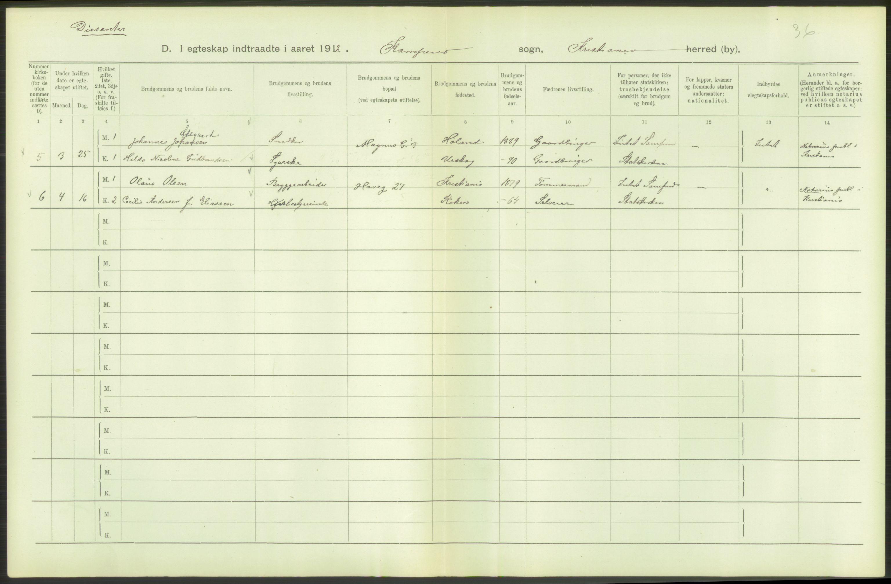 Statistisk sentralbyrå, Sosiodemografiske emner, Befolkning, RA/S-2228/D/Df/Dfb/Dfbb/L0008: Kristiania: Gifte, 1912, s. 150