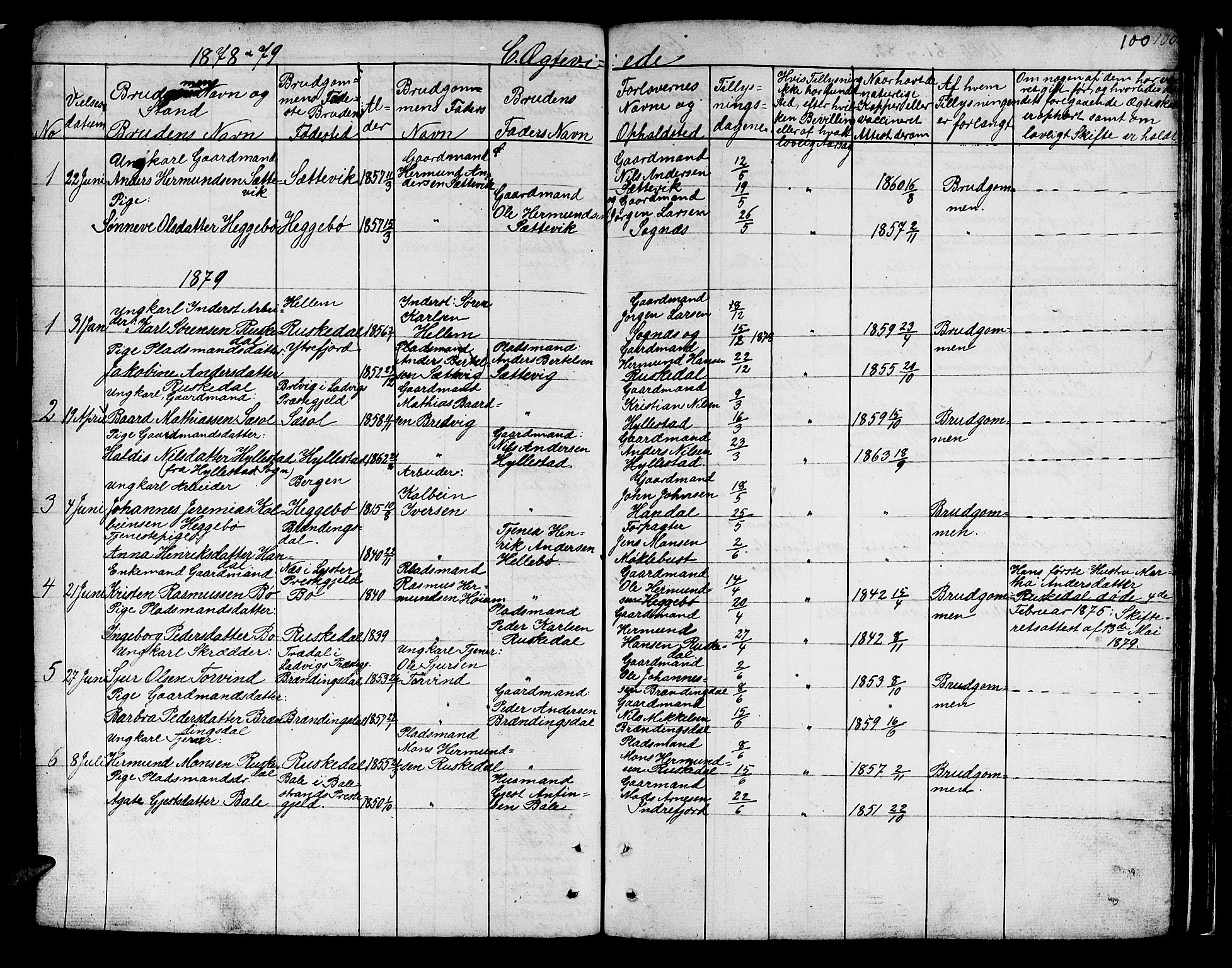 Hyllestad sokneprestembete, AV/SAB-A-80401: Klokkerbok nr. B 1, 1854-1889, s. 100