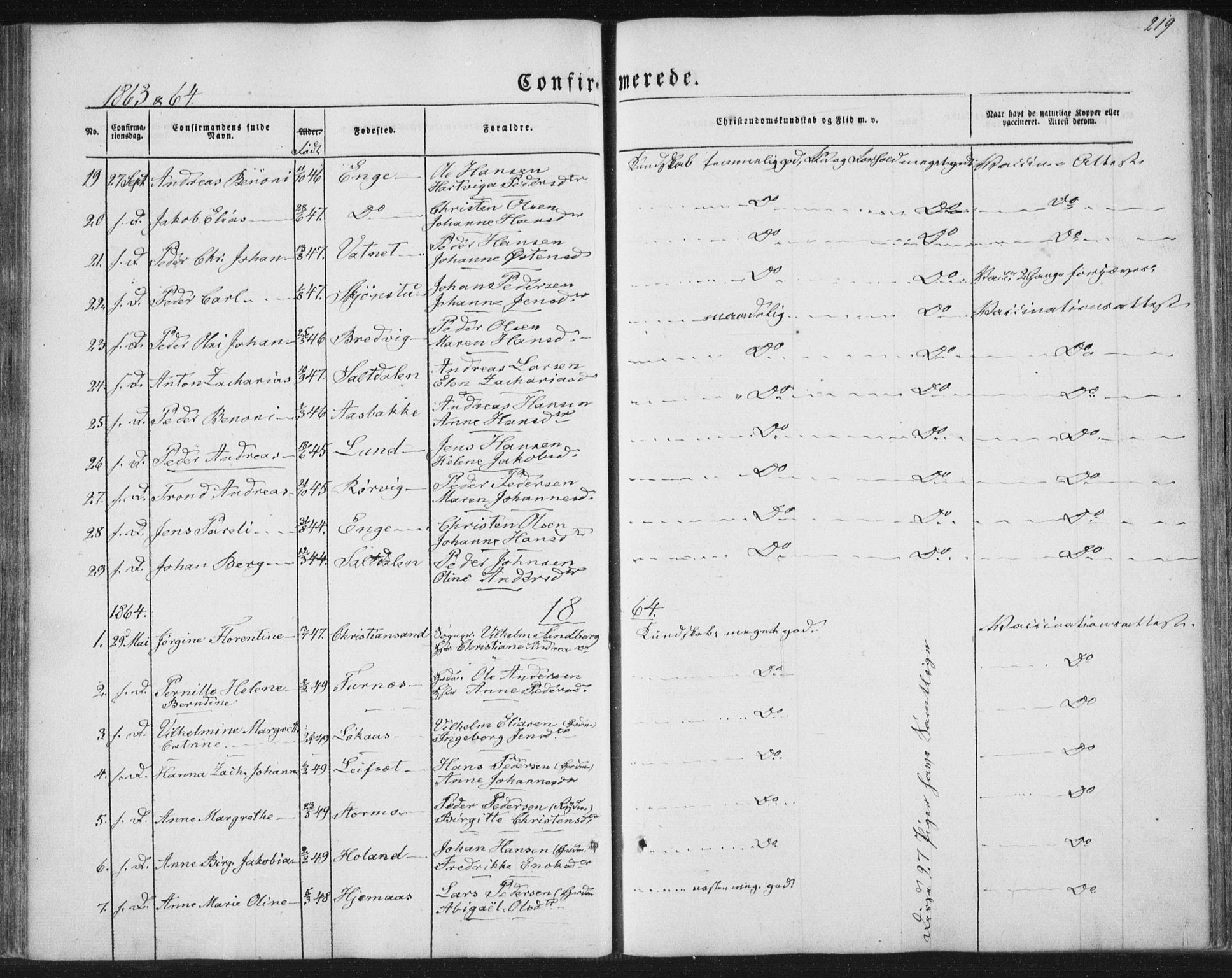 Ministerialprotokoller, klokkerbøker og fødselsregistre - Nordland, AV/SAT-A-1459/852/L0738: Ministerialbok nr. 852A08, 1849-1865, s. 219